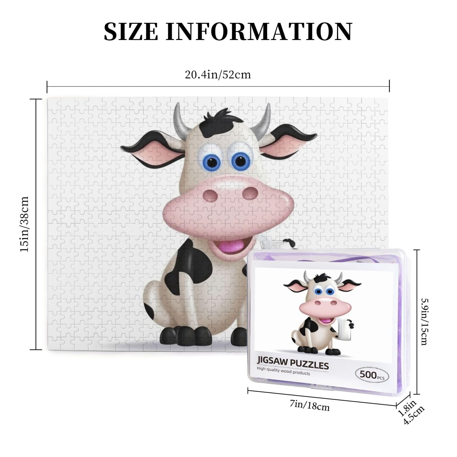 500-Piece Cartoon Milk Cow Wooden Jigsaw Puzzle for Adults - Personalized Photo Puzzle, Classic Family Game (20.4