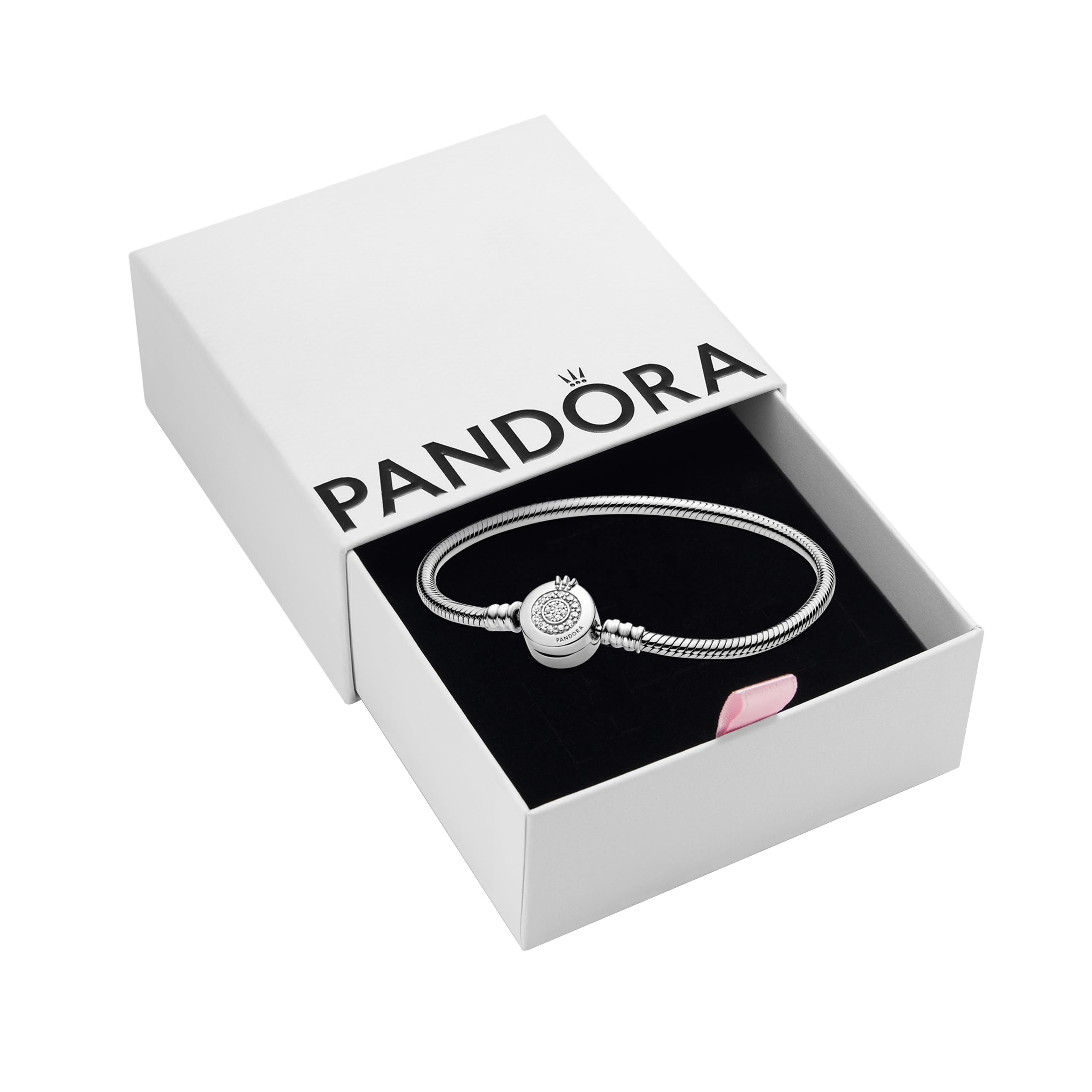 PANDORA Moments Sparkling Crown O Pavé Clasp Snake Chain Bracelet for Women - Elegant Jewelry Gift with Gift Box - Perfect for Anniversaries, Birthdays & Special Occasions