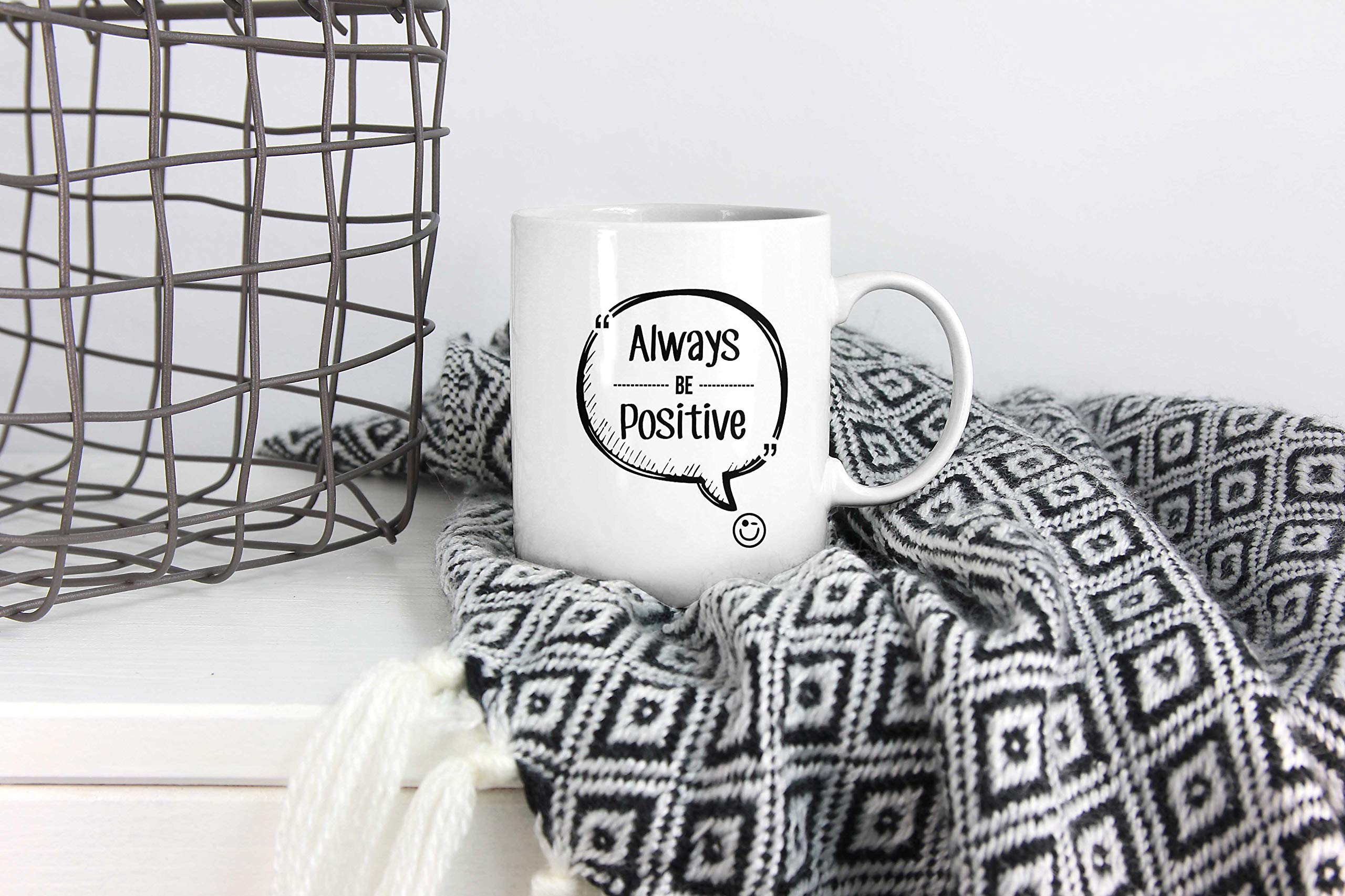 Always Be Positive Inspirational Quote Mug - White Ceramic Coffee & Tea Cup with Gift Box - Perfect for Office, Home & Motivational Gifts