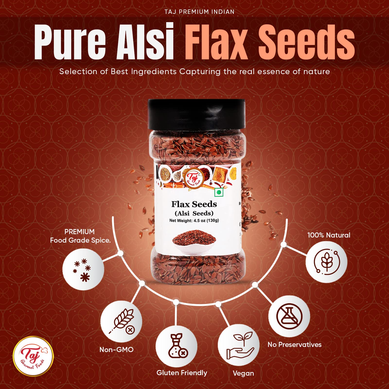 Premium AJ Indian Flax Seeds (Linseed) - 4.5oz (130g) | Organic, High in Omega-3 | Perfect for Smoothies, Baking & Healthy Snacks