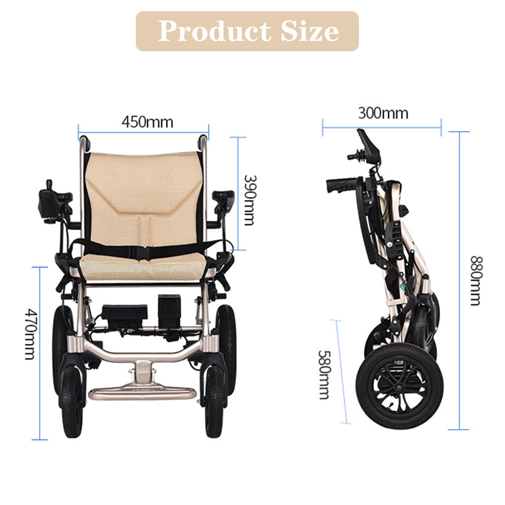 Lightweight Foldable Electric Wheelchair for Adults - Portable Motorized Power Chair with 220 lbs Weight Capacity (30 lbs Self Weight) | Indoor & Outdoor Mobility, Travel, Shopping, Airport Use