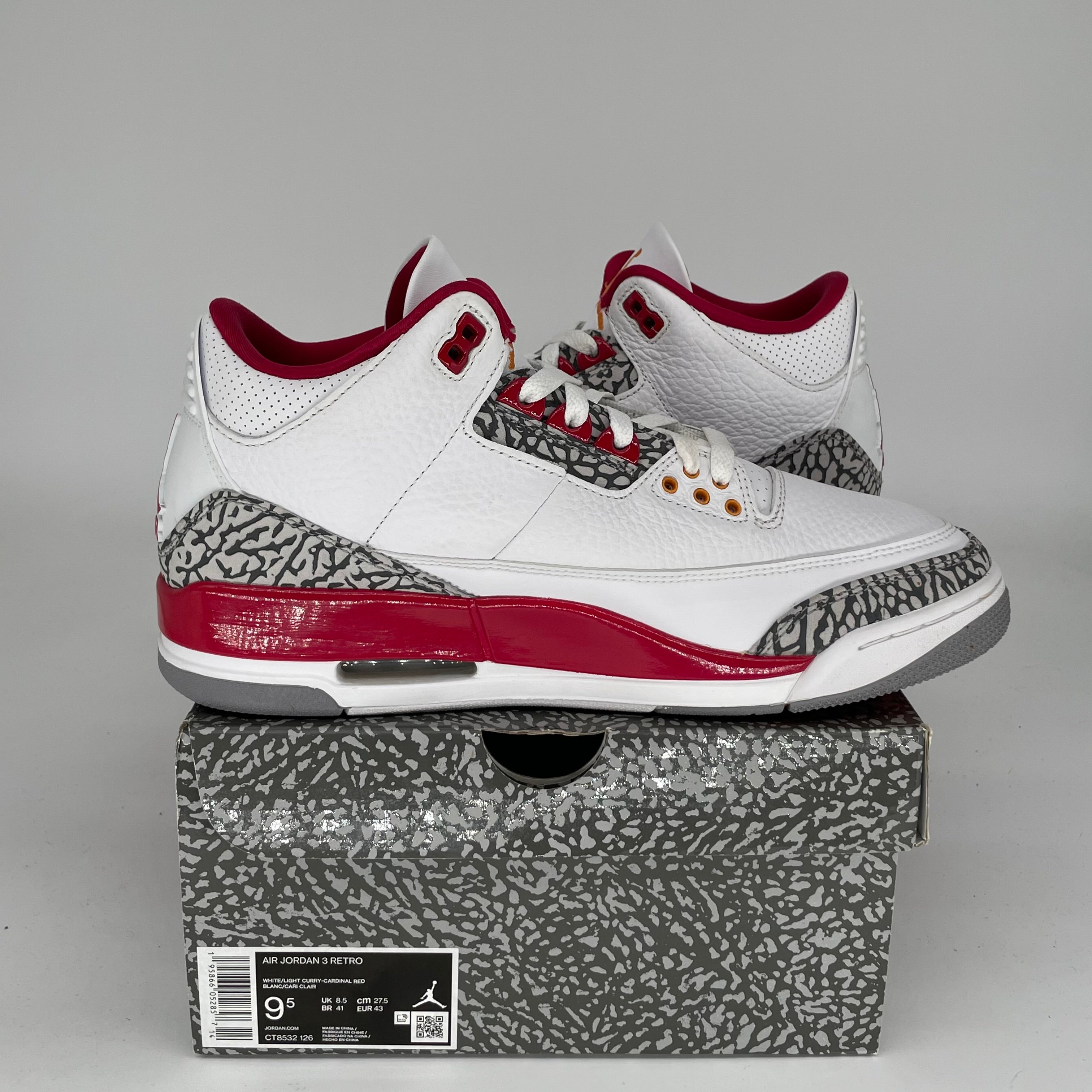 AIR JORDAN 3 CARDINAL RED RETRO SIZE 9.5 MEN'S SNEAKERS CT8532-126 - Perfect for Basketball, Streetwear & Sneaker Collectors