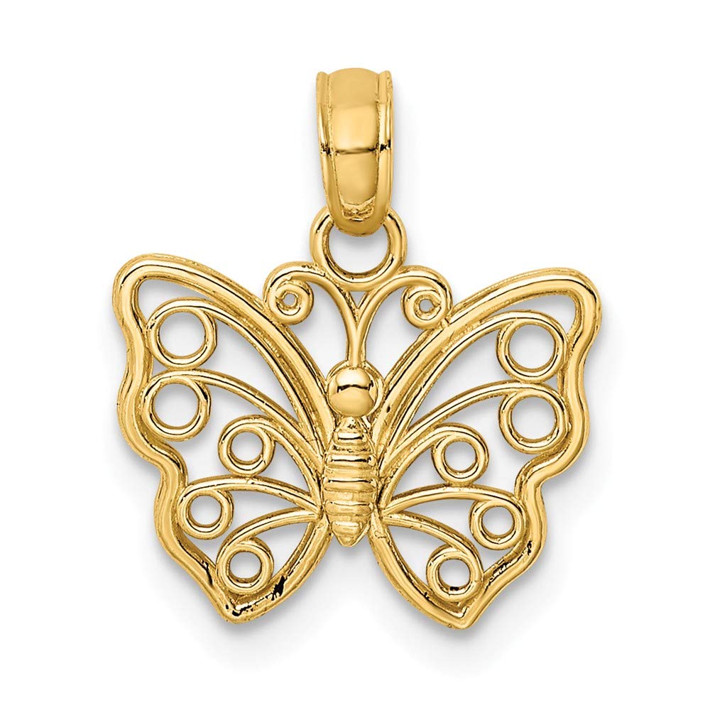 14K Solid Yellow Gold Butterfly Charm Pendant - 14mm x 14mm Cut-Out Design - Perfect for Necklaces, Bracelets & Jewelry Making - Elegant Gift for Women & Girls
