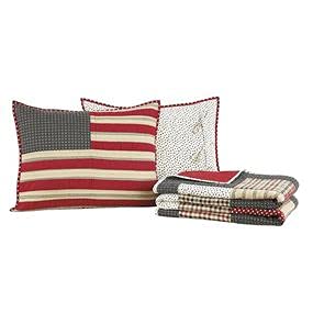 Victory Americana 3-Piece King Size Quilt Set - Black, Red, Khaki & Cream - Soft & Durable Bedding for Cozy Home Decor & Guest Room Comfort