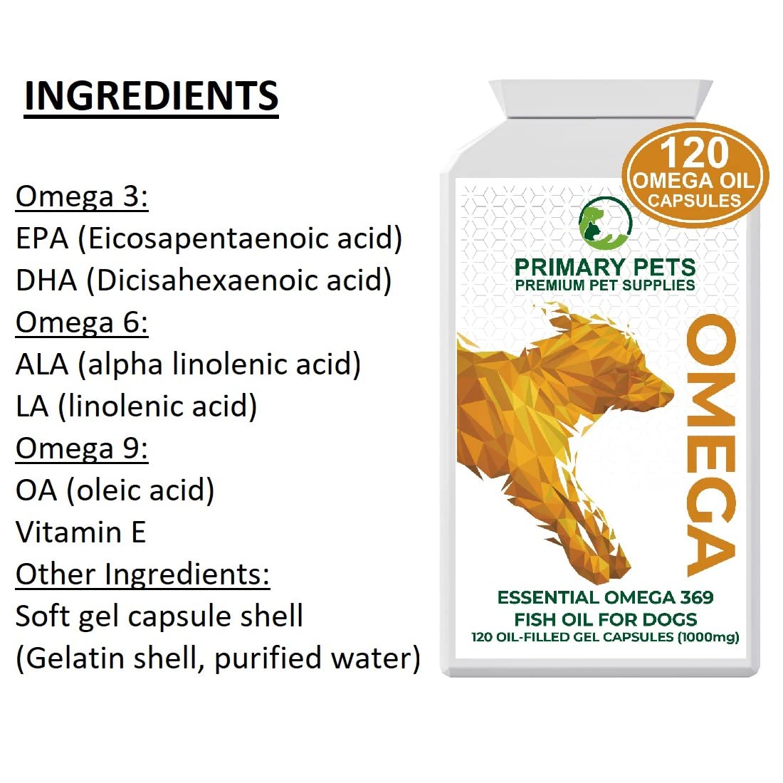 Premium Omega 3 Fish Oil for Dogs 1000mg - Skin & Joint Support for Pets