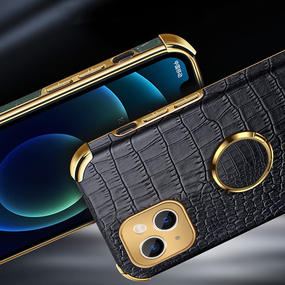 360° Rotating Ring Holder Case for iPhone 13 - Slim Soft Bumper with Crocodile/Snake Skin Texture - Protective Cover for Women & Men (6.1 Inch, Black) | Perfect for Hands-Free Viewing, Secure Grip & Everyday Protection