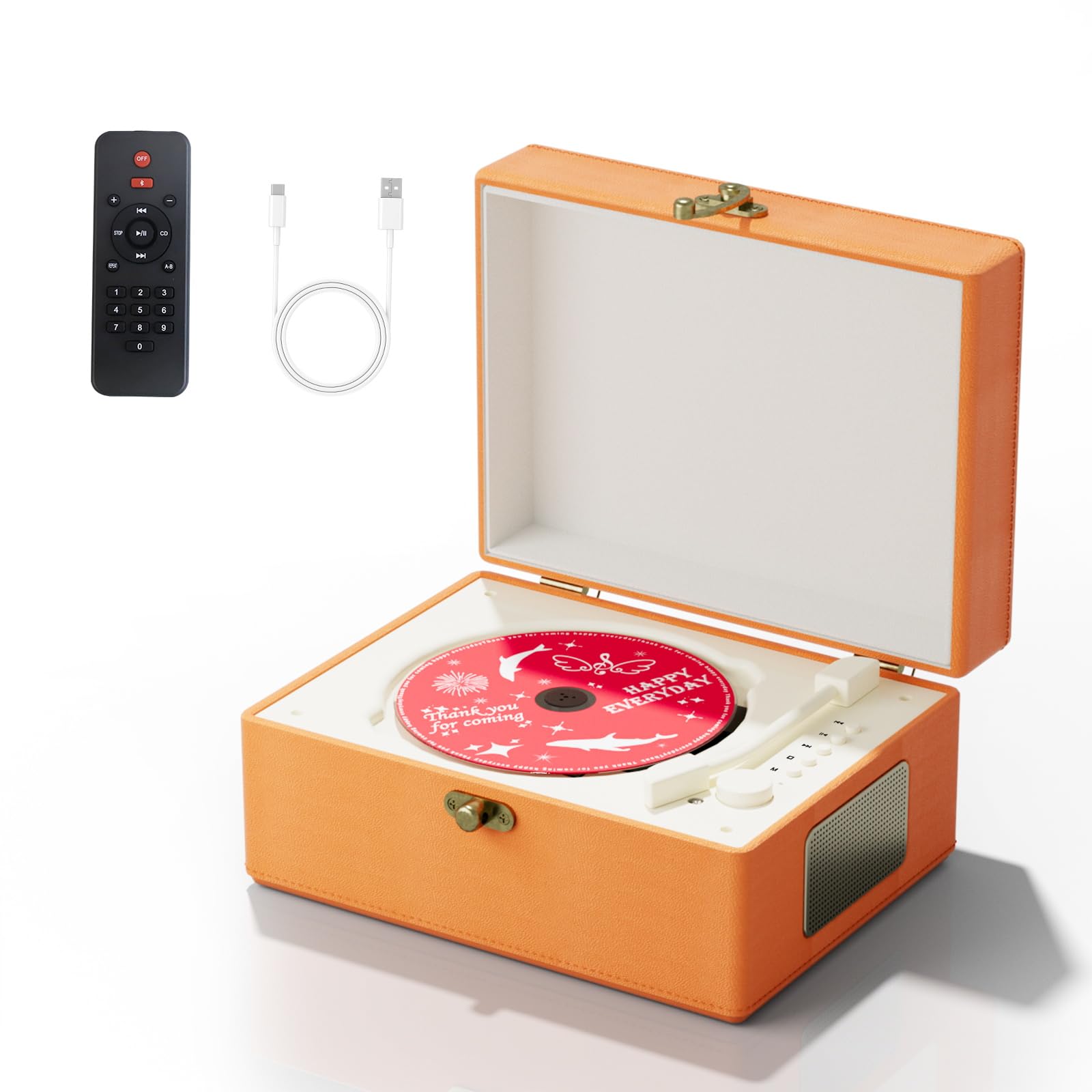 Time Music Box CD Player with Bluetooth & Speakers - Wireless Audio Transmitter for Home, Office, or Party | Perfect Gift for Music Lovers & Home Decor (Orange)