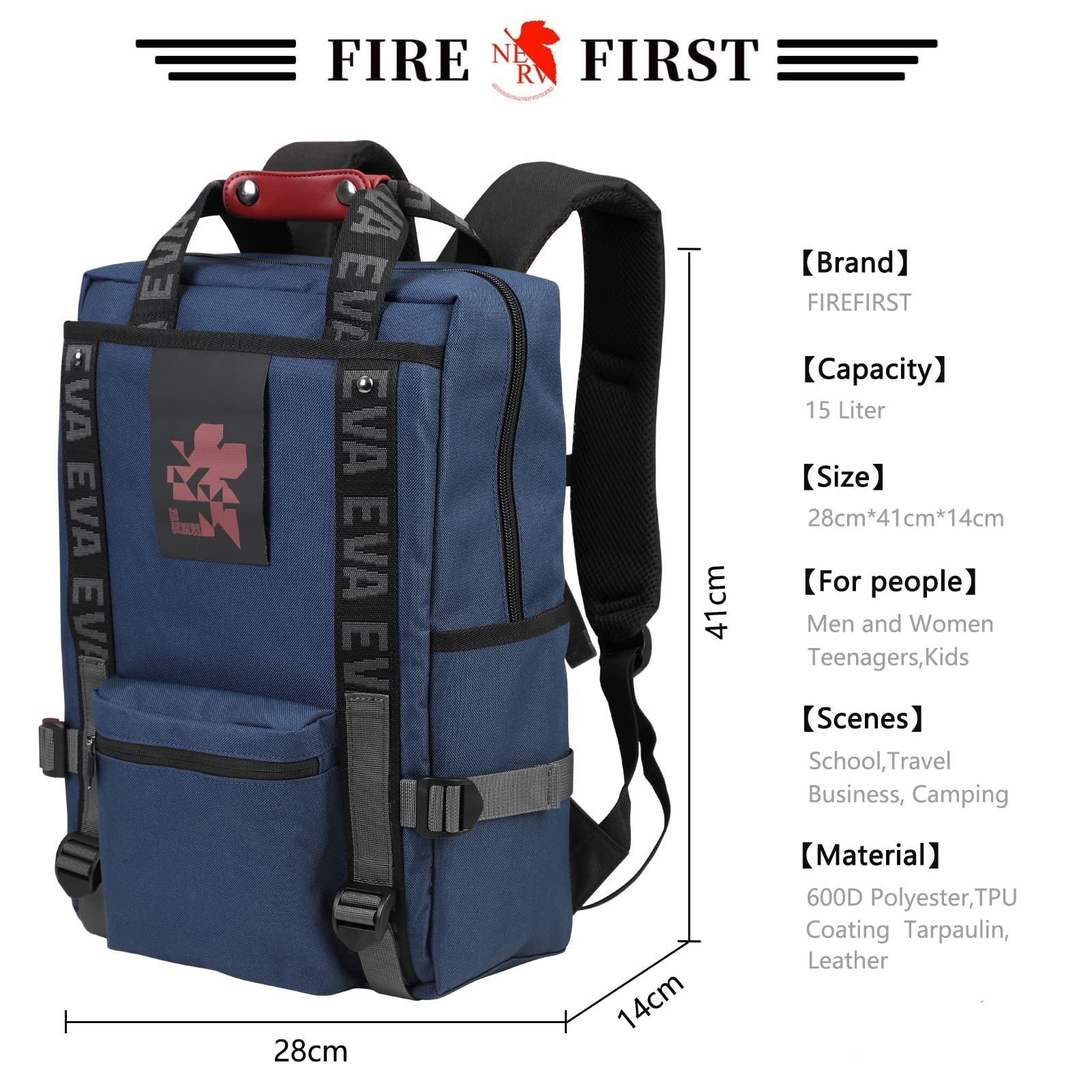 FIREFIRST Neon Genesis Evangelion Backpack 15.6 Inch Laptop Backpack for Travel & School - Anime Themed Casual Daypack for College Students & Gamers