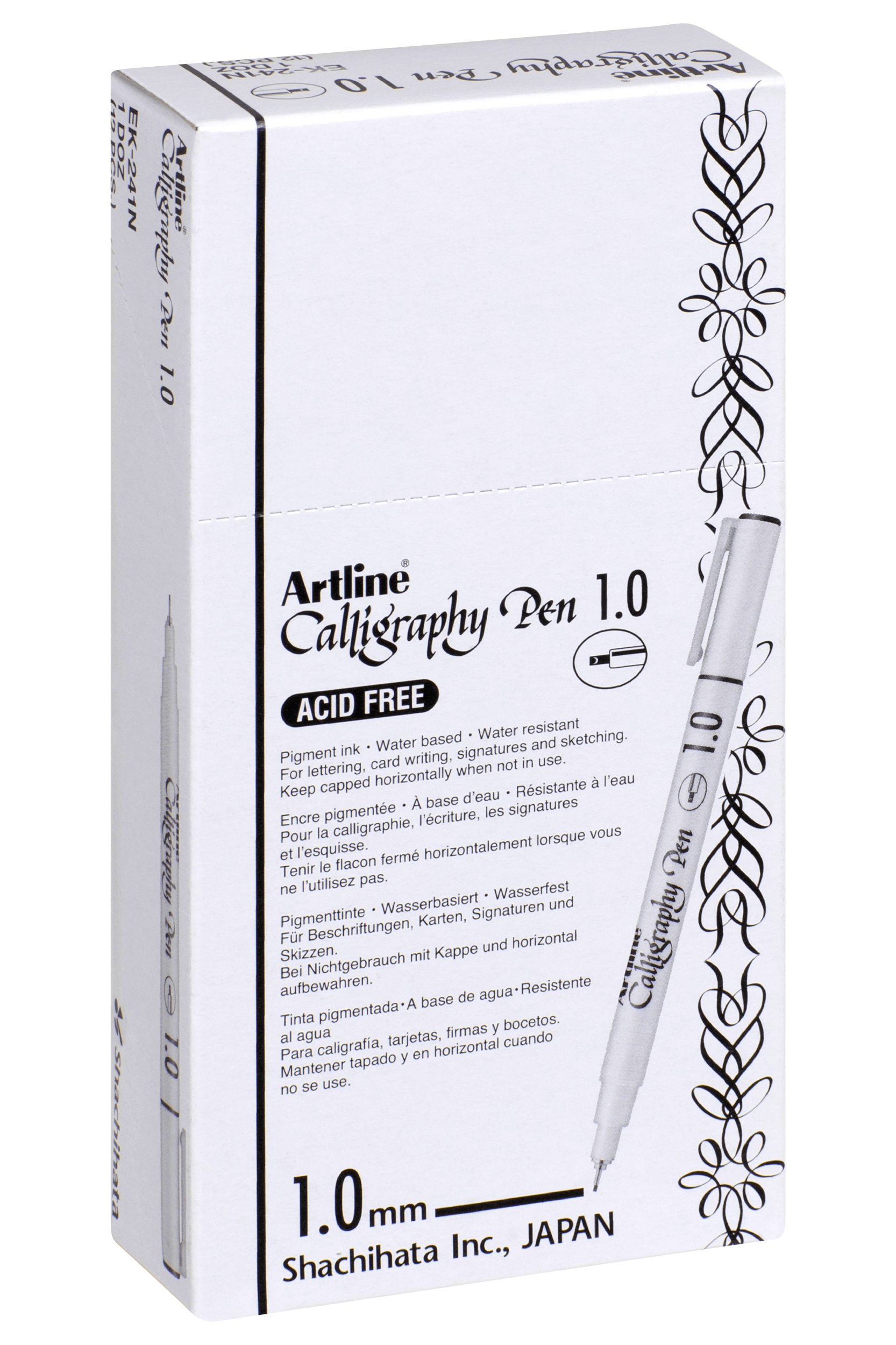 Artline 241 Calligraphy Pen Set - 12 Black 1mm Fine Tip Markers for Hand Lettering, Sketching & Bullet Journaling - Perfect for Artists, Students & Craft Enthusiasts