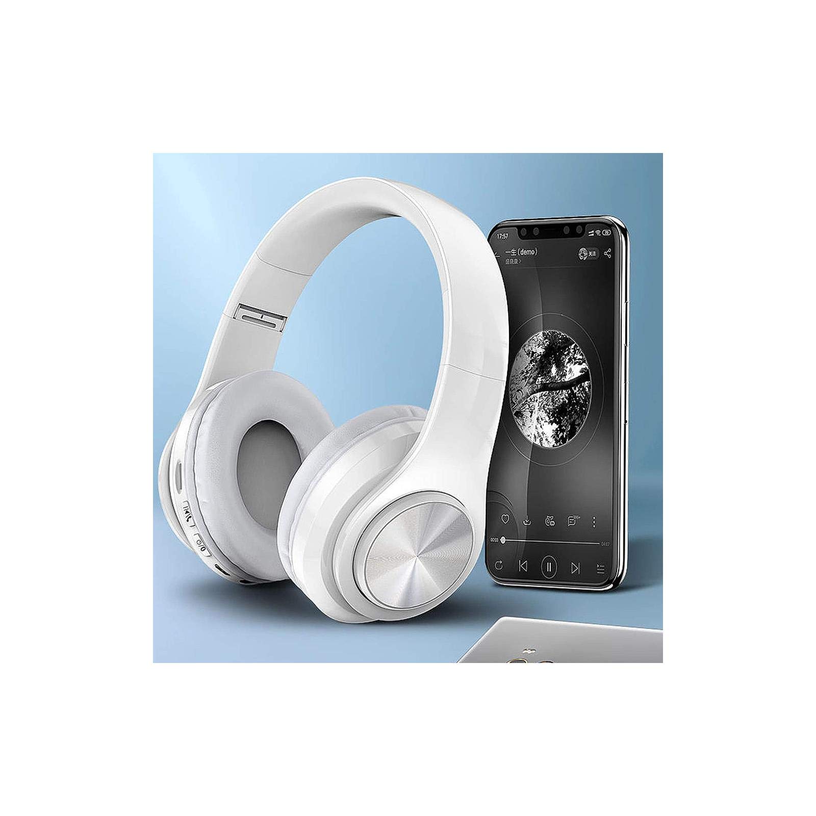 Wireless Bluetooth Over-Ear Headphones with Deep Bass, Colorful LED Lights & Built-in Mic - Lightweight Foldable HiFi Stereo Headset for Kids & Adults - Perfect for School, Classroom, Home, Travel, Office, PC & Smartphone Use - White