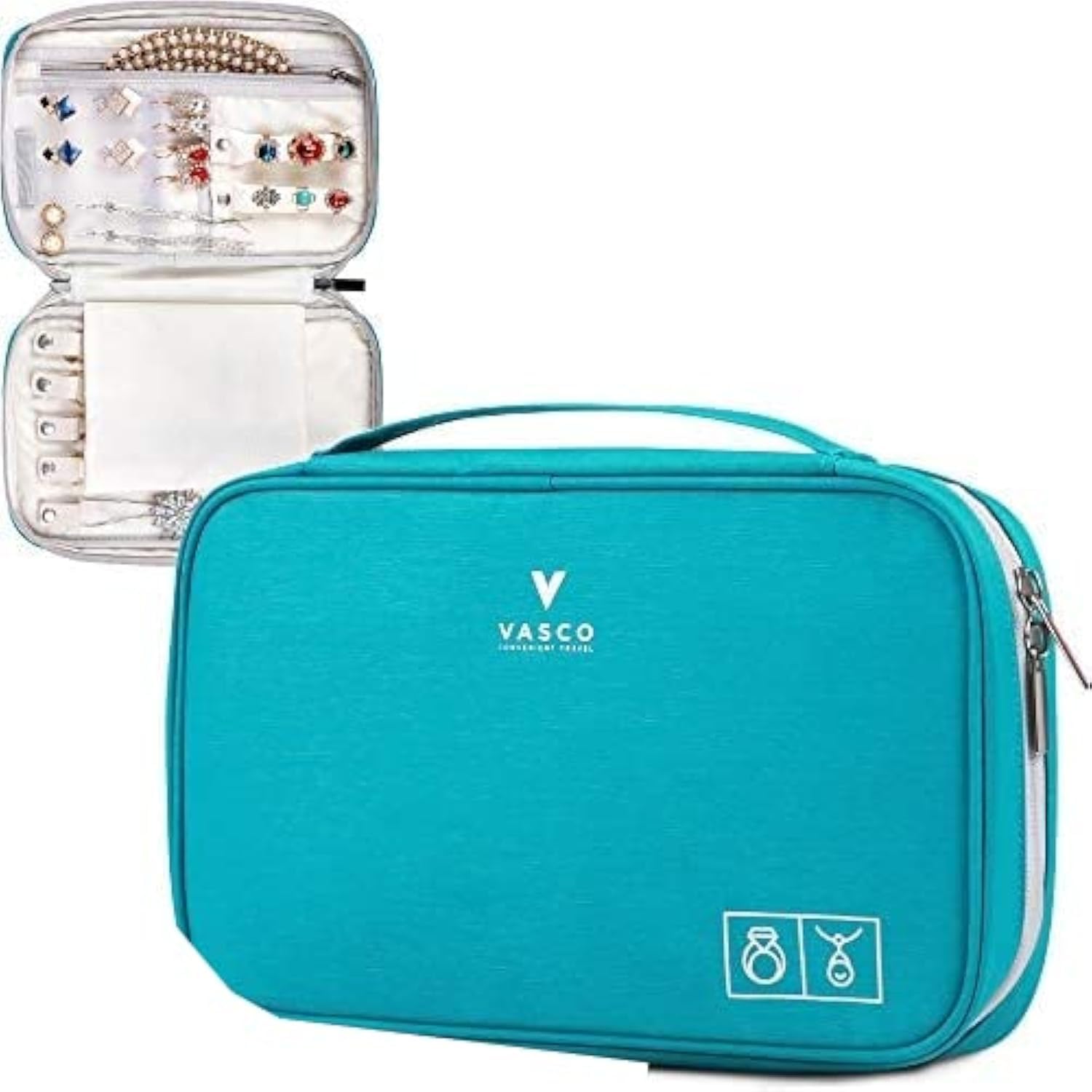 VASCO Travel Jewelry Organizer Roll - Portable Jewelry Case for Necklaces, Earrings, Rings & Bracelets - Compact Jewelry Storage Bag for Women - Perfect for Travel, Vacation & Daily Organization