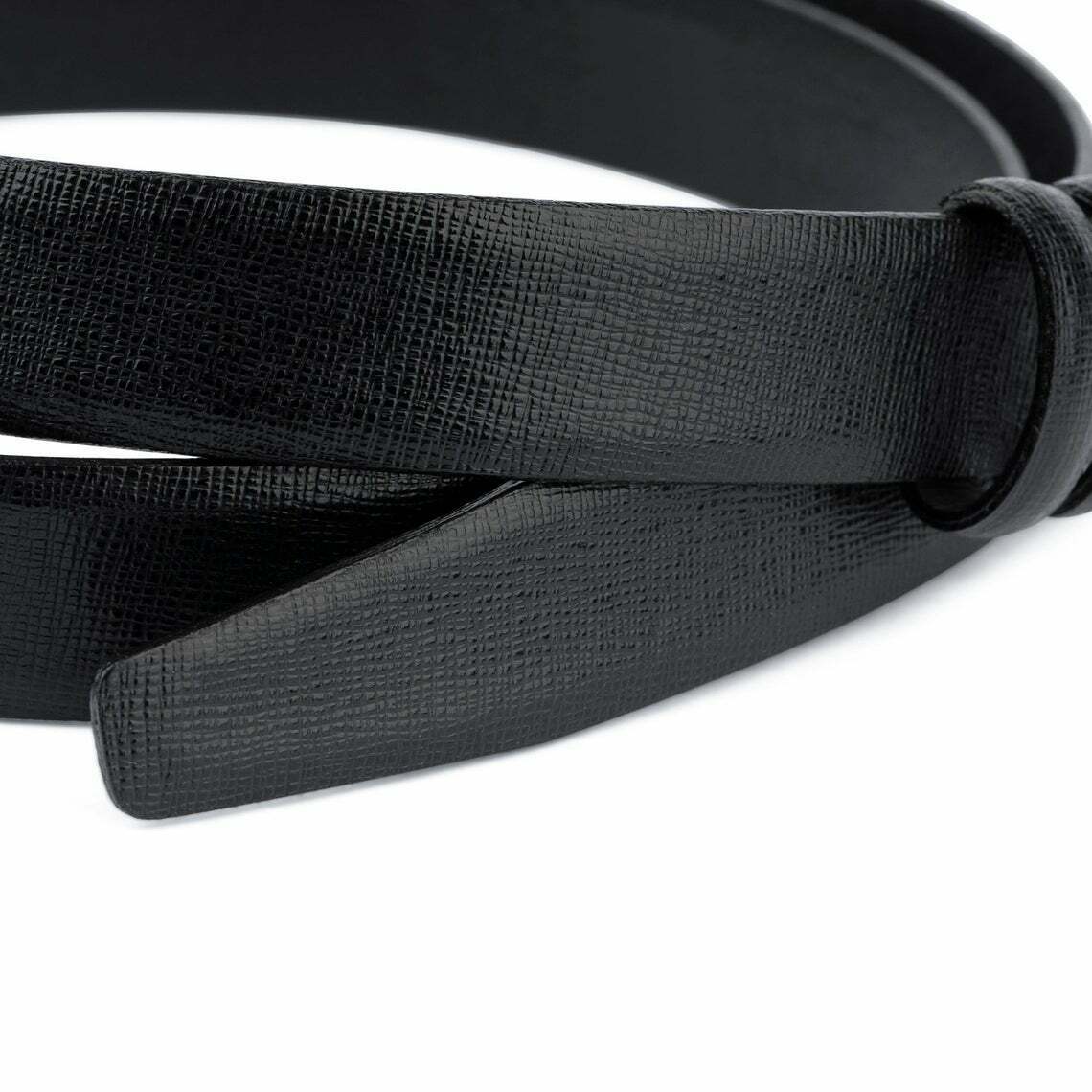 1 Inch Black Saffiano Leather Belt for Men & Women - Slim Dress Belt with Dunhill Buckles - Perfect for Office, Business, and Formal Occasions