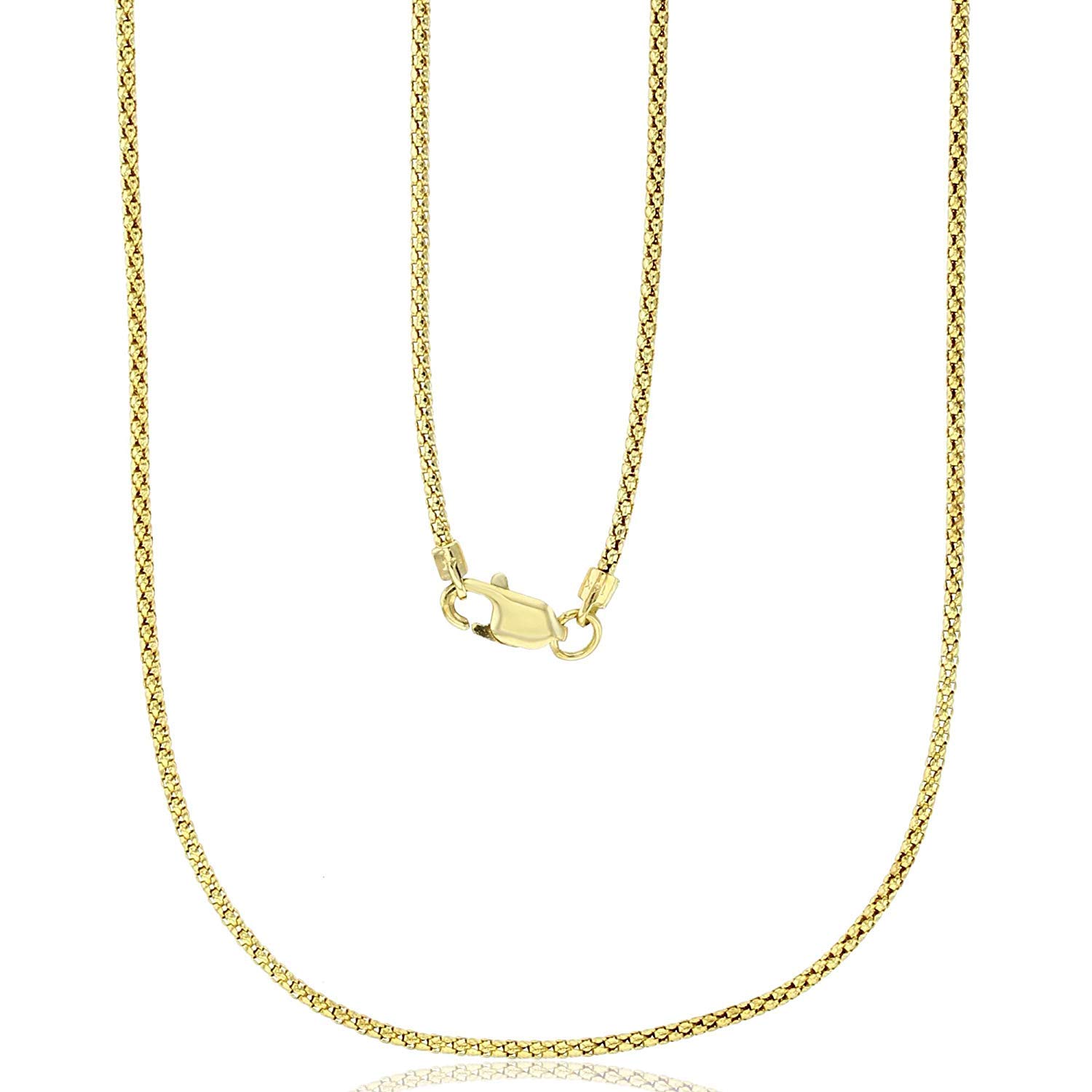 14K Solid Gold 1.30mm Popcorn Chain Necklace with Lobster Claw Clasp - Yellow or White Gold Italian Jewelry for Men & Women | Perfect for Everyday Wear, Gifts & Special Occasions