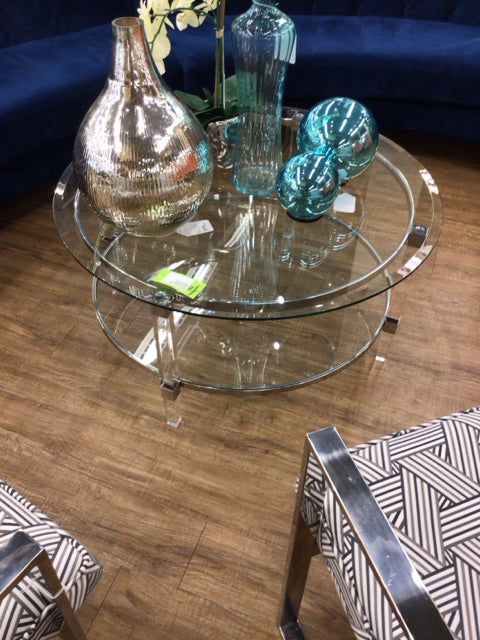 Modern Round Beveled Glass Coffee Table with Sturdy Acrylic Base - Perfect for Living Room, Lounge & Office Decor