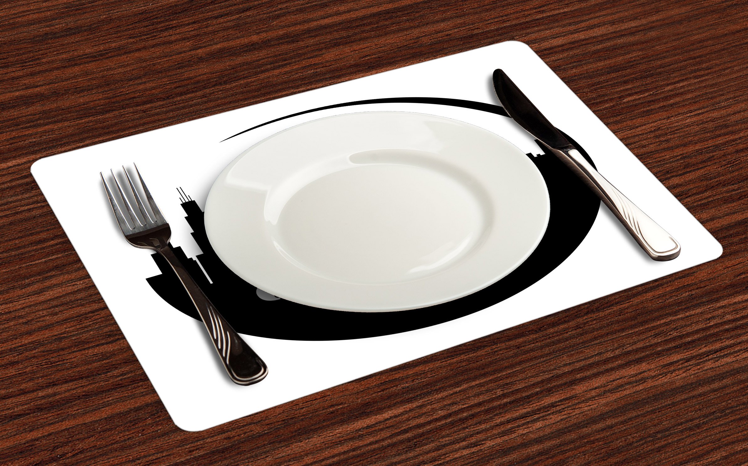 Ambesonne Chicago Skyline Place Mats Set of 4 - Black & White Washable Fabric Dining Table Mats for Kitchen & Home Decor - Perfect for Dinner Parties, Family Gatherings & Urban Design Enthusiasts
