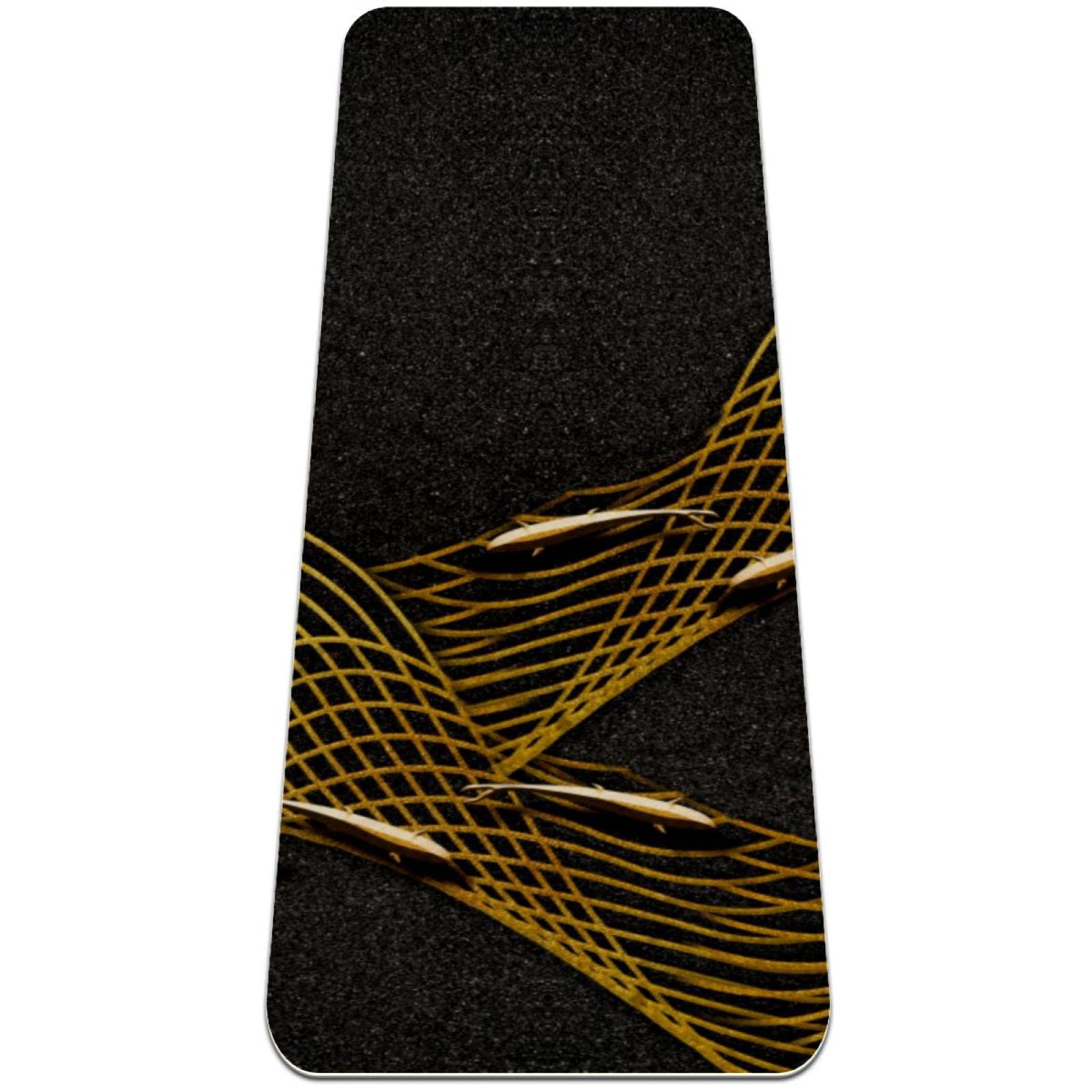 Premium Non-Slip Yoga Mat for Women - Extra Thick Fitness & Workout Mat with Japanese Golden Black Mountain Koi Design - Perfect for Home Gym, Pilates, Hot Yoga and Meditation Practice