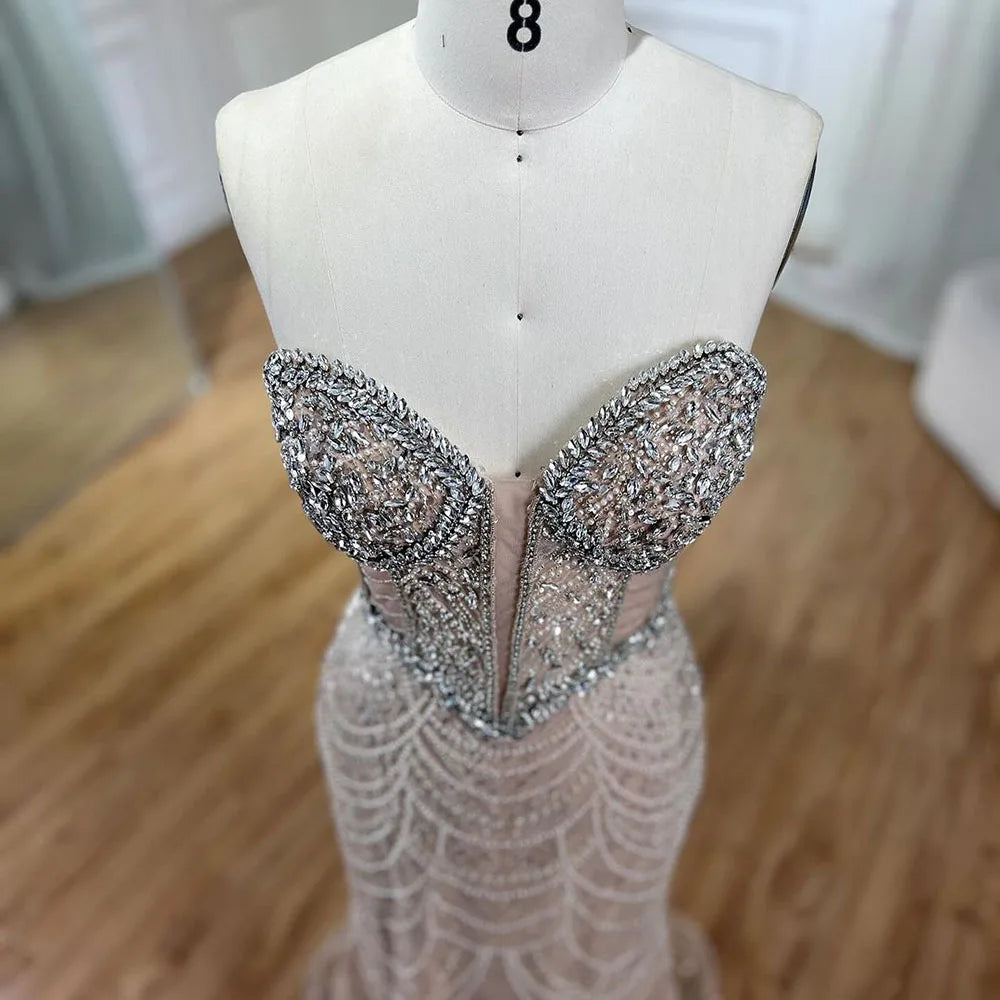 Luxury Nude Mermaid Evening Dresses with Beaded Design for Women - Arabic Wedding Gowns & Party Dresses 2025 Collection | Perfect for Weddings, Galas & Formal Events