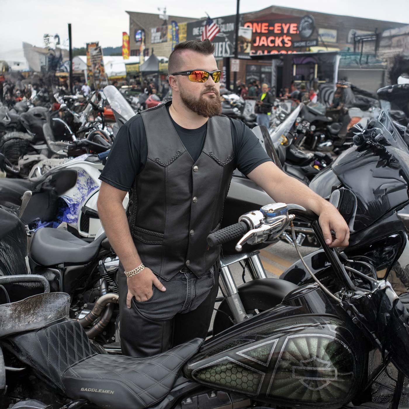 Hot Leathers Black Heavyweight Leather Vest with Braided Detail for Men - Premium Biker Jacket for Motorcycle Riding & Outdoor Adventure
