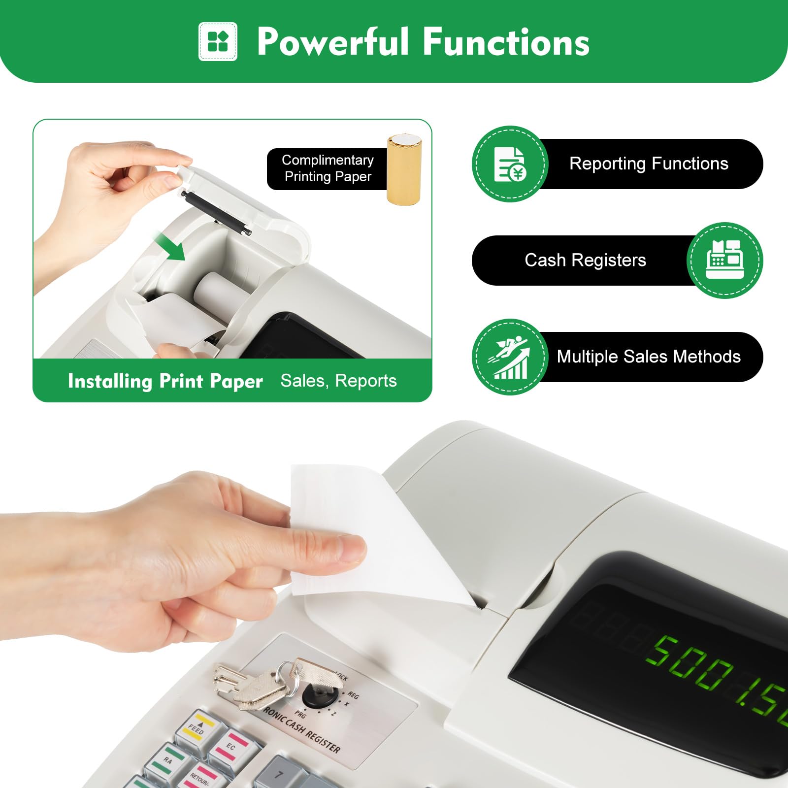 47-Key Electronic Cash Register with Drawer - 6-Digit LED Display & Keyboard for Small Businesses | Multifunctional POS System for Retail Stores, Markets & Shops | Secure Cash Box & Easy-to-Use Register for Efficient Checkout