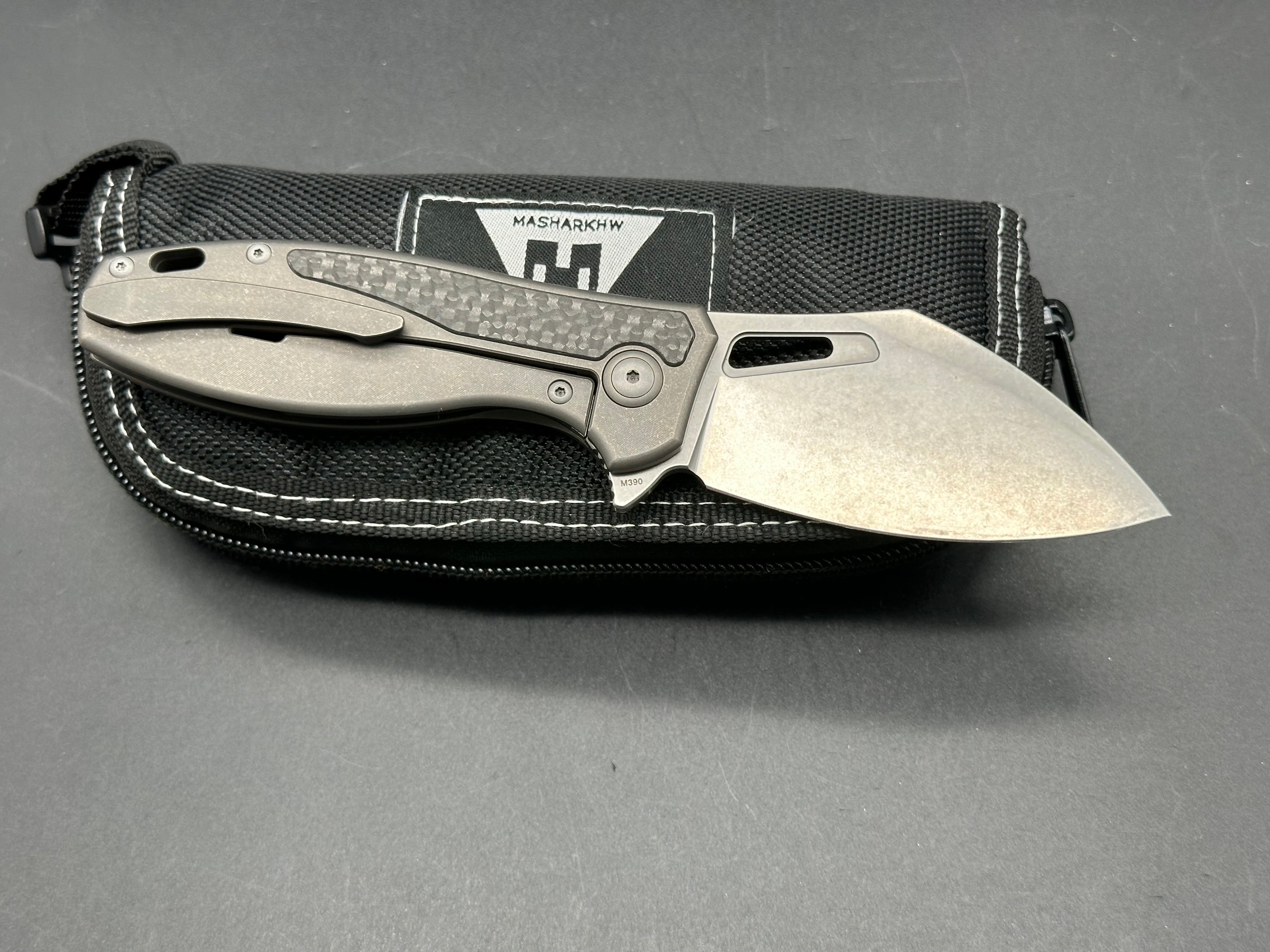 Premium M390 Blade Folding Knife with Grey Titanium Handle & Carbon Fiber Inlays - Perfect for EDC, Outdoor Adventures, and Survival Gear