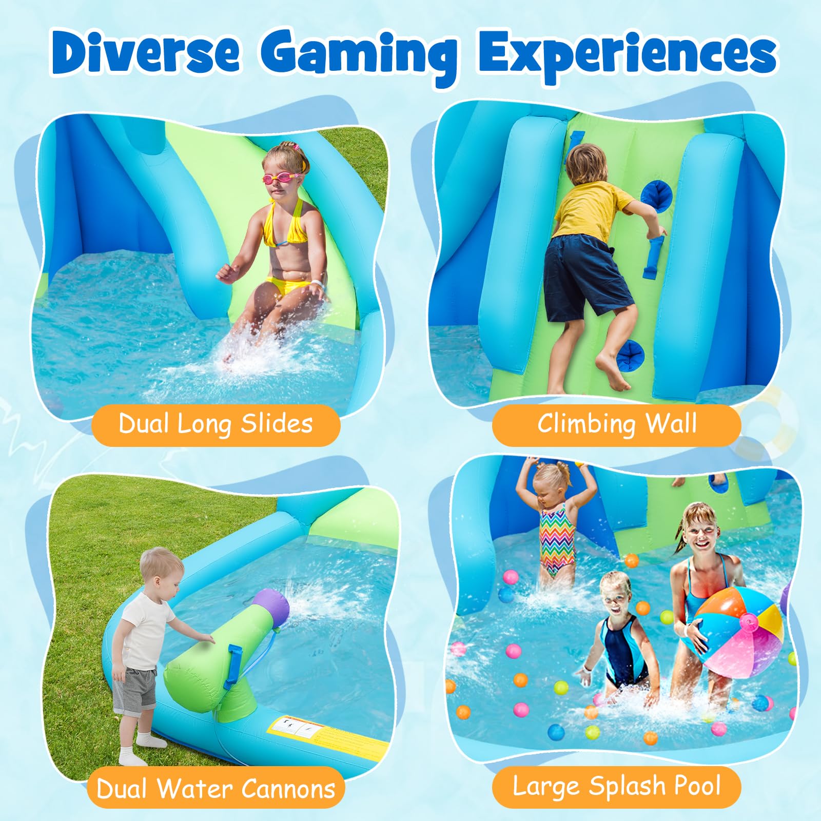 **HONEY JOY Inflatable Water Slide with Dual Slides & Splash Pool - Dinosaur Bounce House for Kids & Adults - Backyard Water Park for Summer Fun, Outdoor Party, and Family Gatherings (Blower Not Included)**