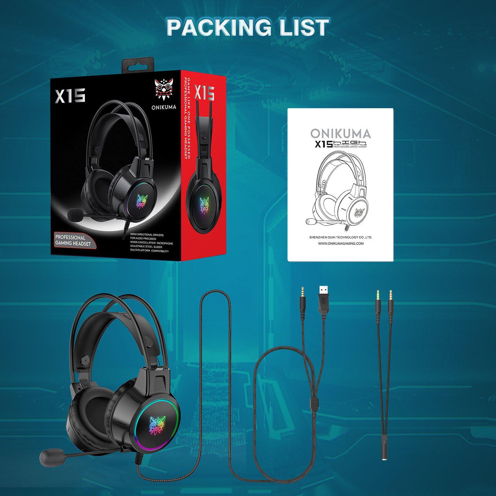 ONIKUMA X15 PRO Gaming Headset with Dual Noise-Canceling Microphone, Durable Stereo Surround Sound, RGB Lighting - Wired Headphones for PC, PS4, Xbox, Streaming & Esports