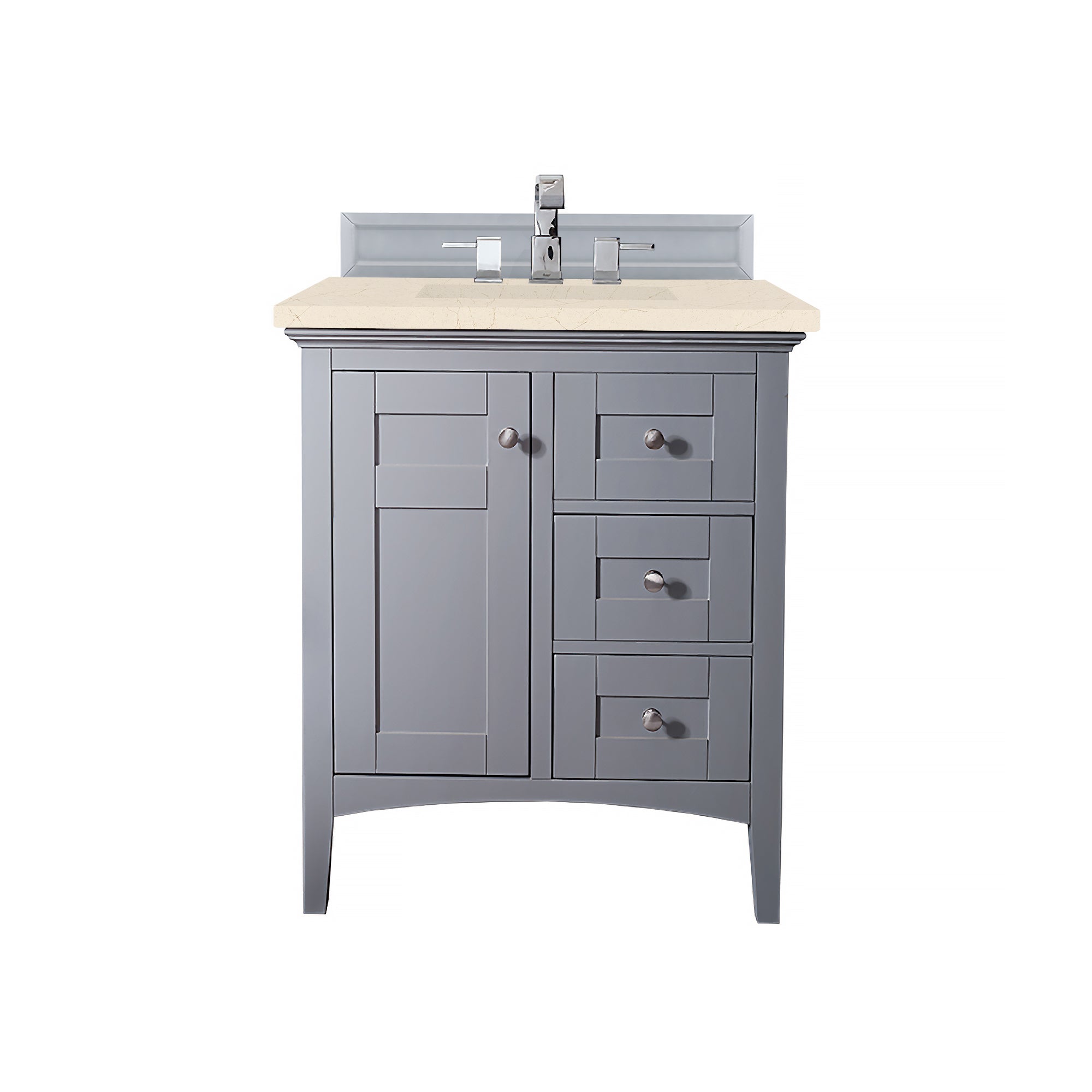 Palisades 30 Inch Single Bathroom Vanity Set with 3CM Eternal Marfil Quartz Countertop in Silver Gray - Perfect for Modern Master Bathrooms and Guest Bath Renovations