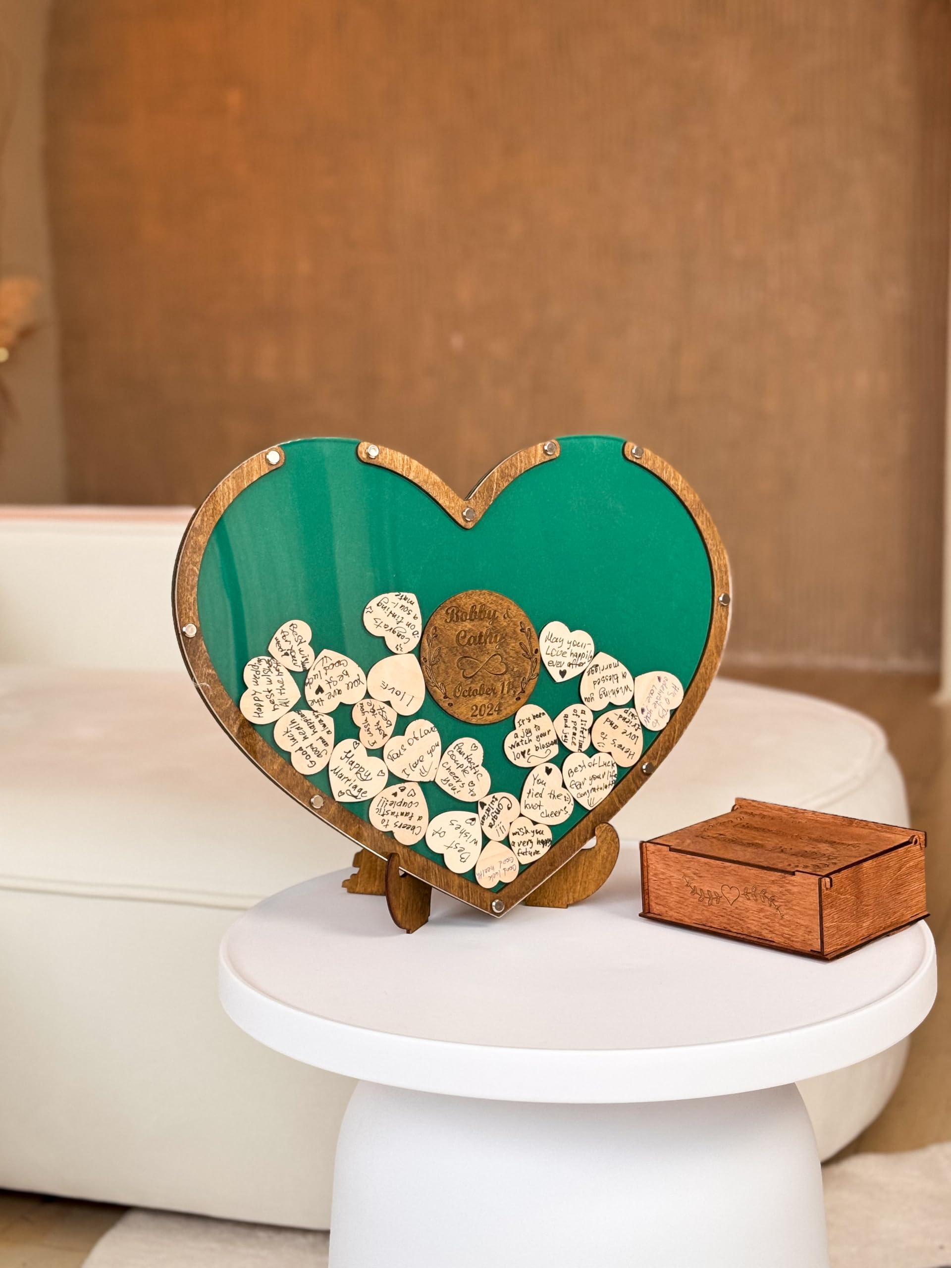 Rustic Heart Drop Wedding Guest Book - Personalized Wooden Drop Box for Wedding Decor & Guest Signing - Emerald Green - Perfect for Rustic, Vintage & Outdoor Weddings