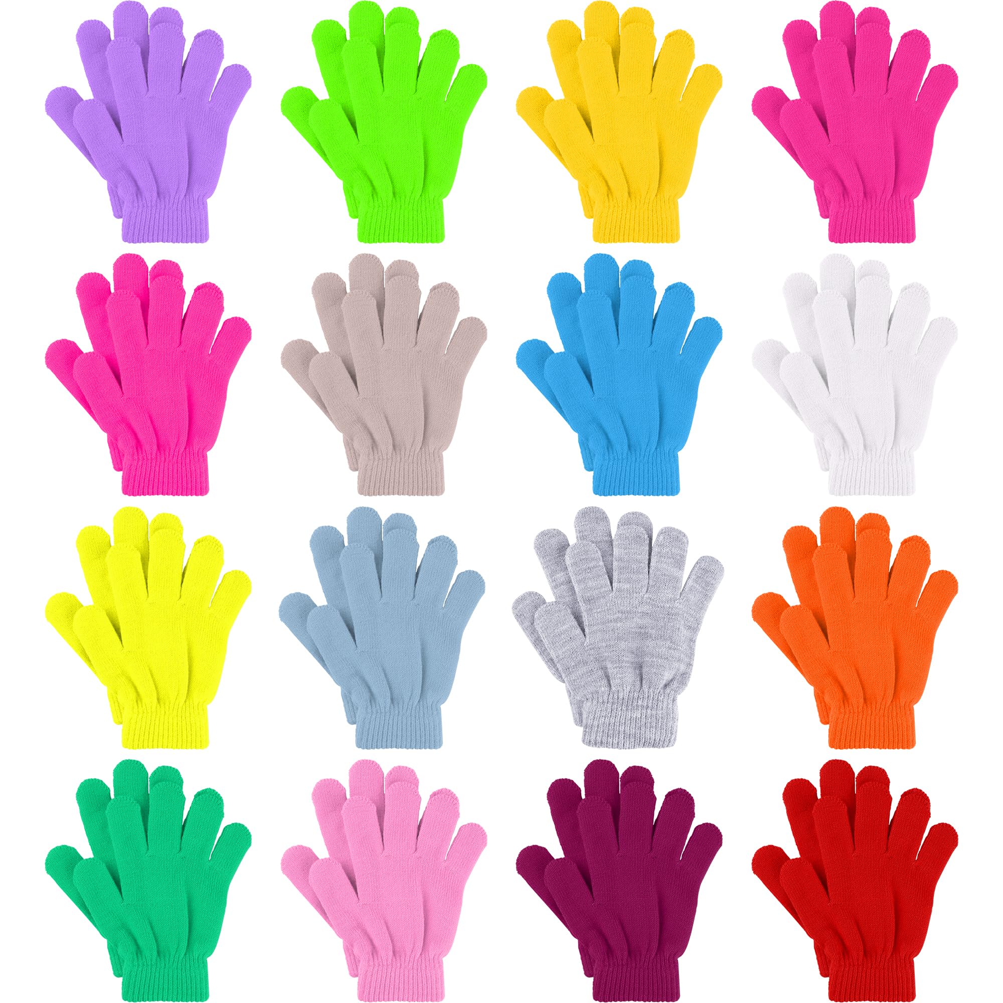 Glooarm 16 Pairs Kids Winter Gloves for Boys & Girls - Warm Knit Magic Gloves Bulk Pack for Cold Weather - Perfect for School, Outdoor Play & Snow Activities