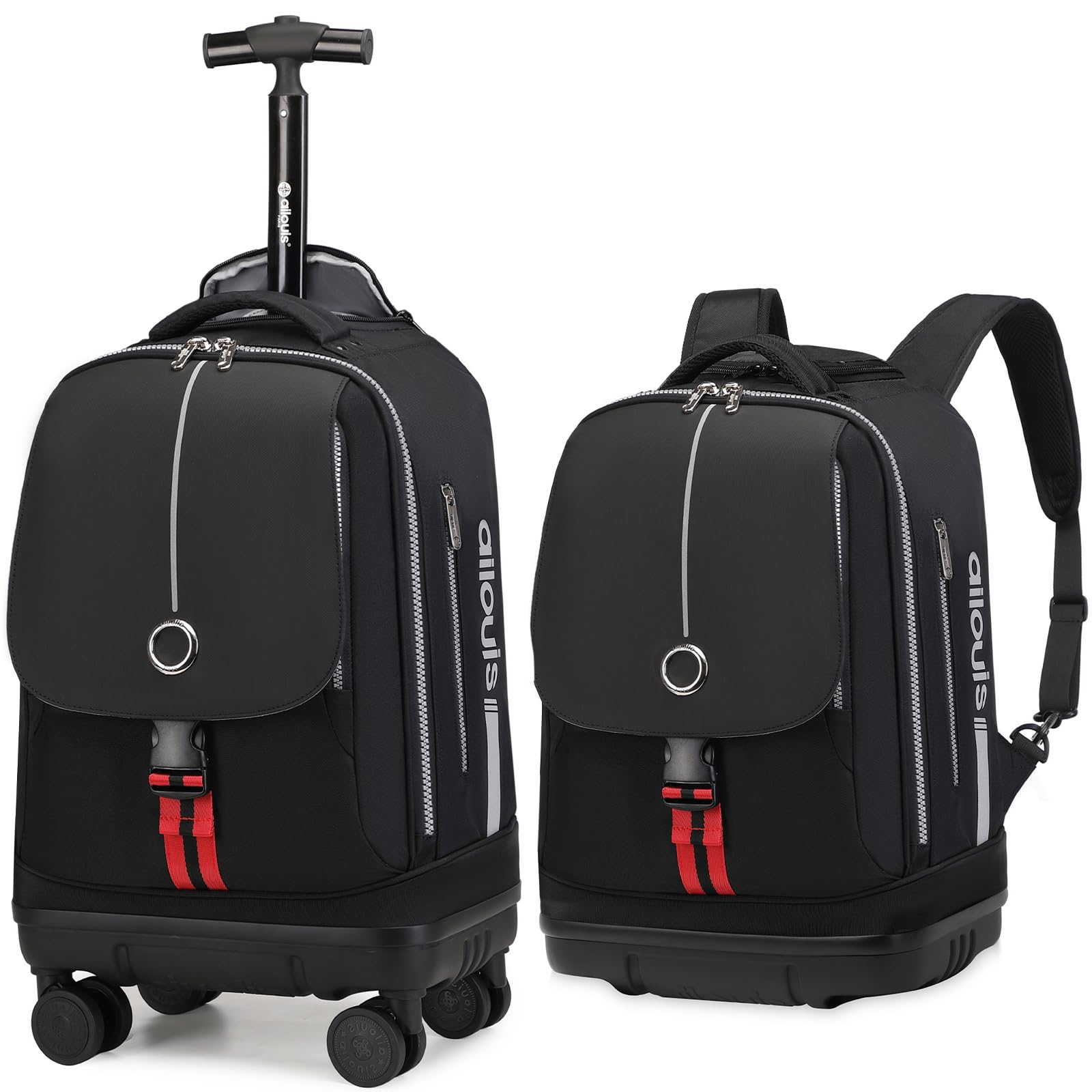 18 Inch Rolling Backpack with 4 Detachable Wheels - Water Resistant Wheeled Laptop Backpack for Men & Women | Carry-On Luggage, Business Travel Bag for Work & Airplane | Perfect for Commuting, College & Business Trips (Black)