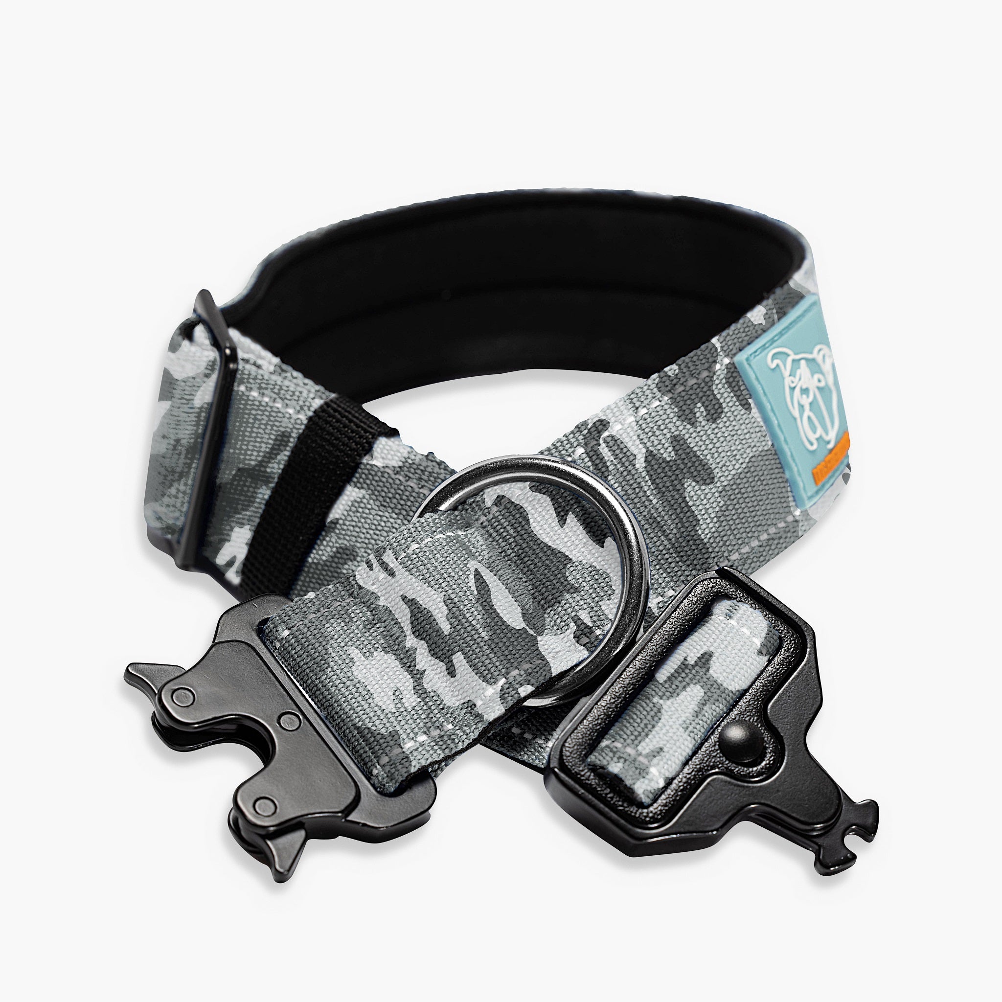Tactical Dog Collar - Heavy Duty Nylon Military Style with Grey Camouflage - Perfect for Outdoor Adventures, Hiking & Training - Adjustable & Durable Pet Collar for Medium & Large Dogs