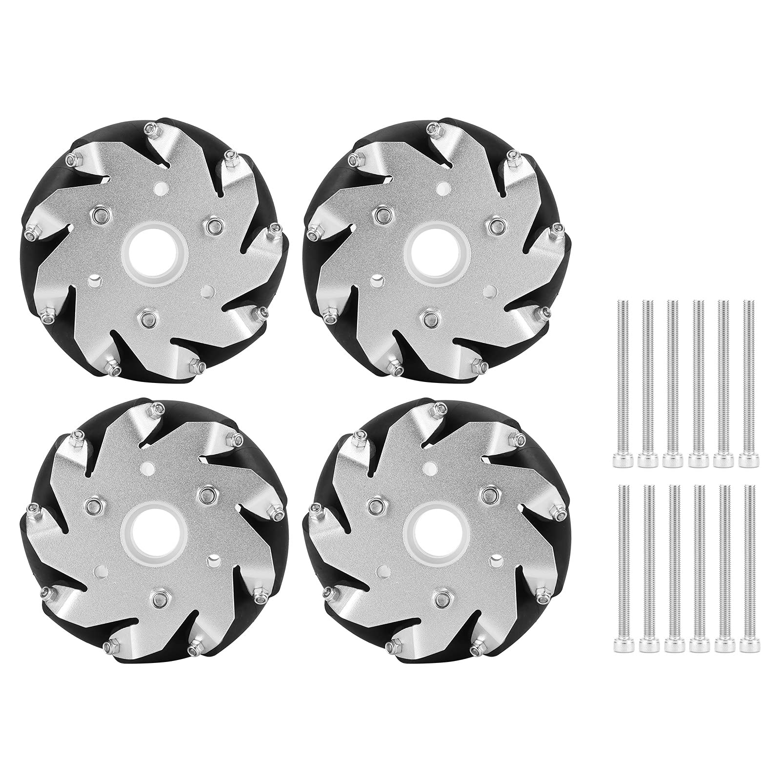 4Pcs 100mm Mecanum Omni Wheels Set - Steel Drive Wheels for RC Cars, Robot Cars & Model Vehicles (Part#14162) | Perfect for DIY Robotics, STEM Projects & Remote Control Car Upgrades