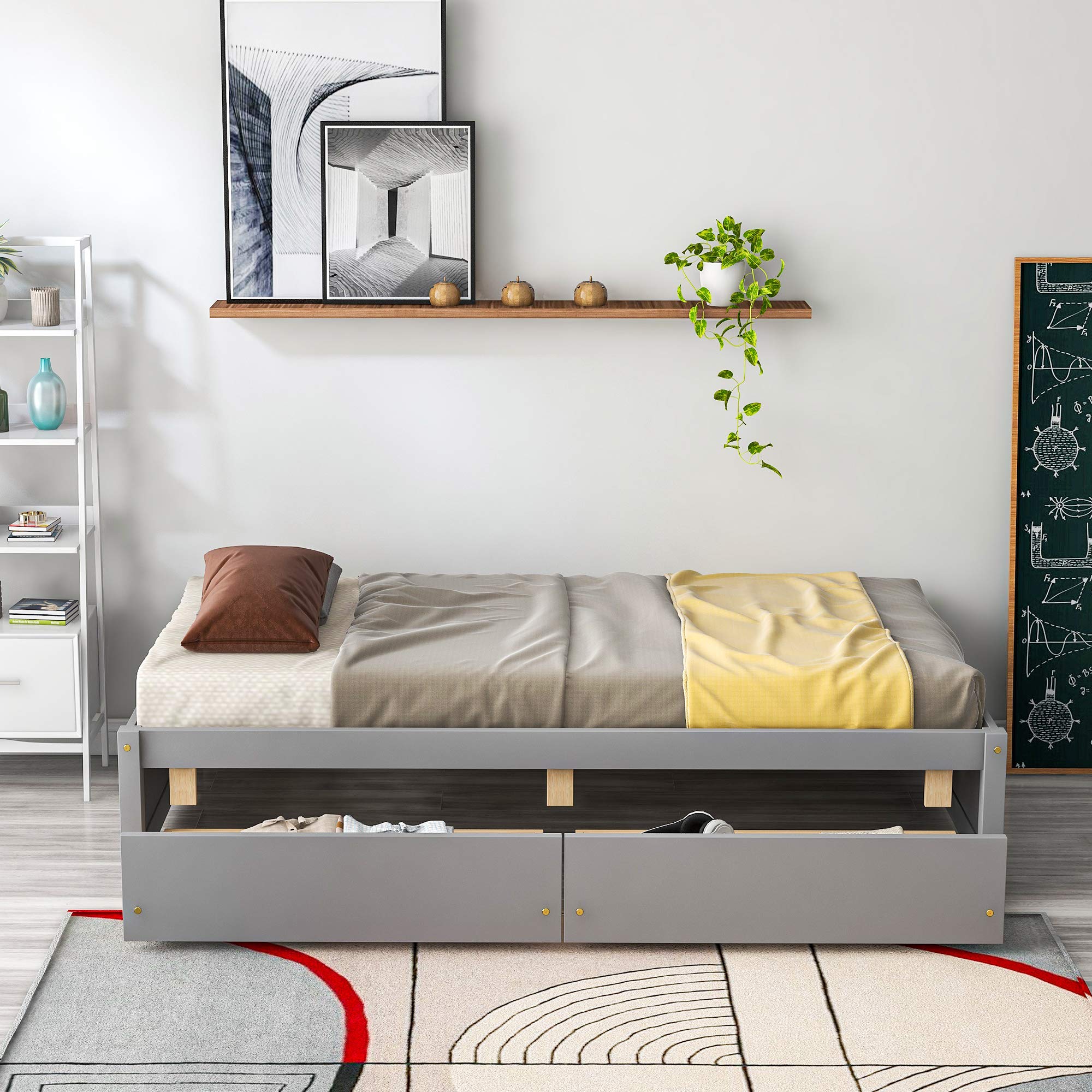 Twin Size Wooden Loft Bed Frame with Storage Drawers & Slats - Platform Captain Bed for Kids, Teens, Boys & Girls - Gray No Headboard - Perfect for Small Bedrooms, Guest Rooms & Dormitories