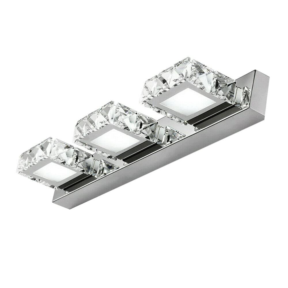 Modern Chrome LED Bathroom Vanity Light - 3 Head Square Wall Mounted Makeup Mirror Lighting Fixture for Toilet, Powder Room & Dressing Area | Cold White Light for Perfect Makeup Application & Grooming