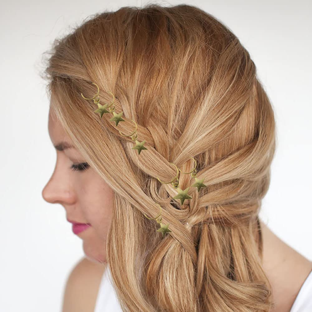 20 Pack Gold Star Hair Clips - Braid Jewelry Hair Charms for Women & Girls - Hair Rings & Braid Accessories for Parties, Weddings & Everyday Style