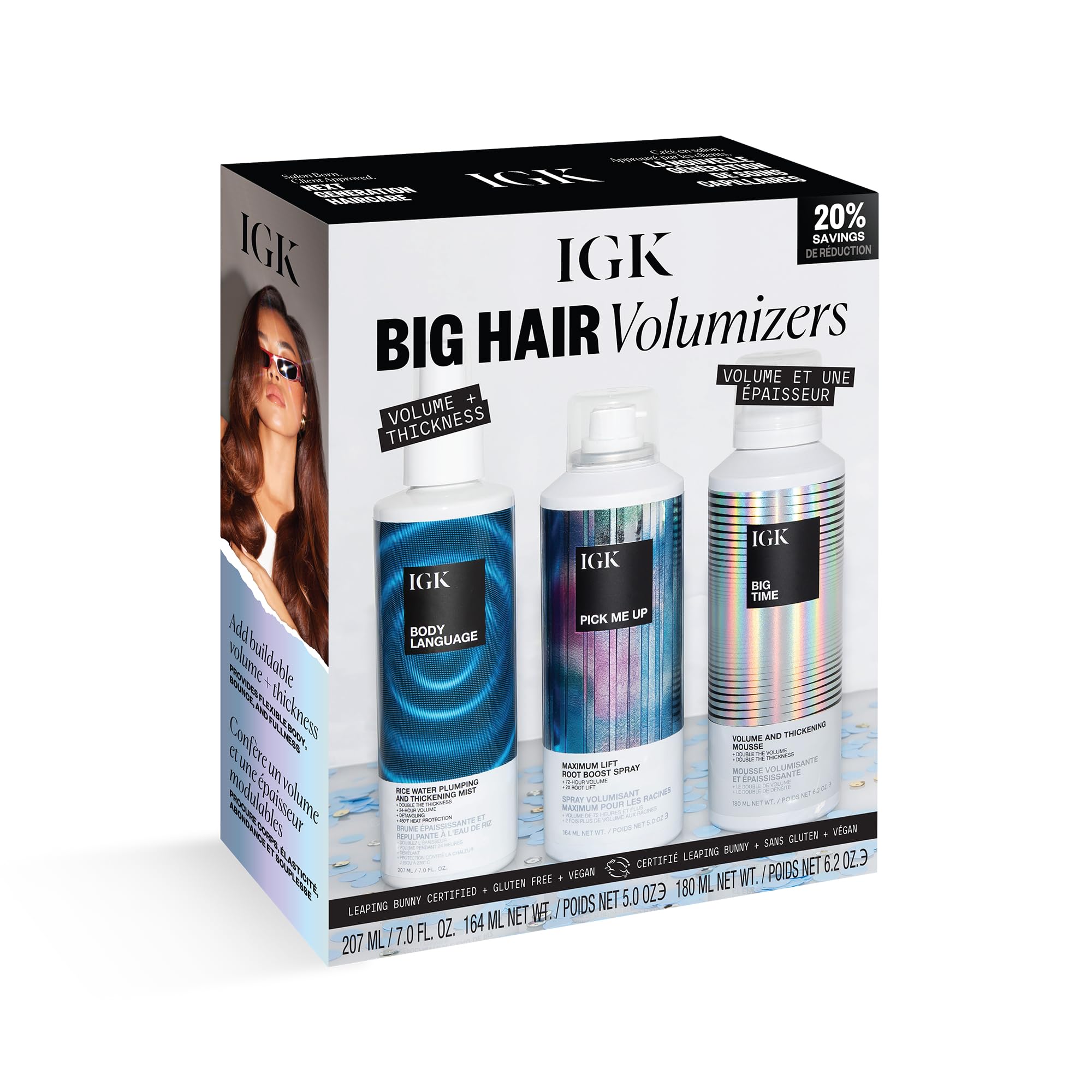 IGK Big Hair Volumizing Trio Kit - Volumizing Shampoo, Conditioner & Hair Treatment for Thicker, Fuller Hair | Perfect for Fine, Flat Hair & Special Occasions