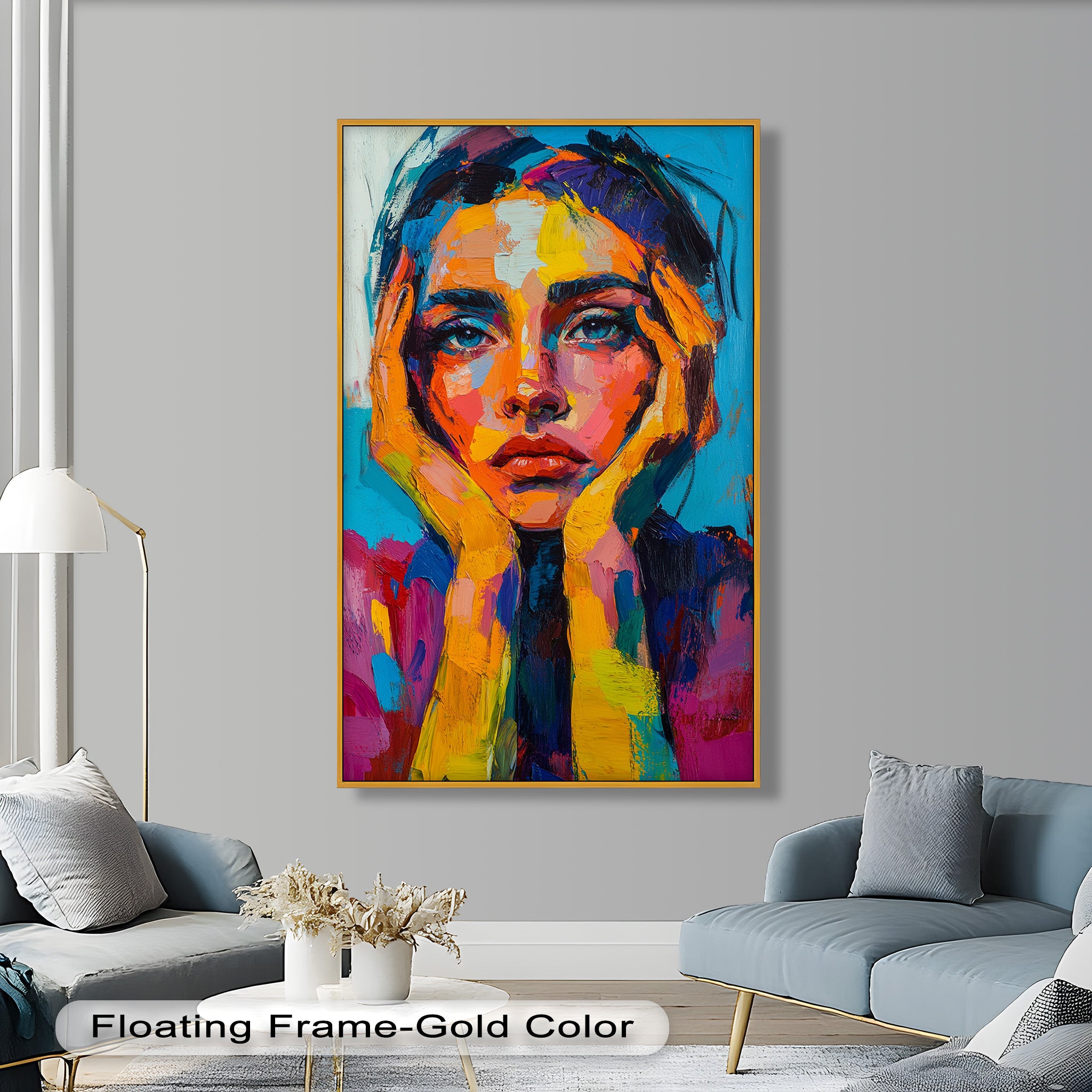 Vibrant Colored Woman Modern Oil Painting - Handmade Wall Art for Living Room, Bedroom & Office Decor