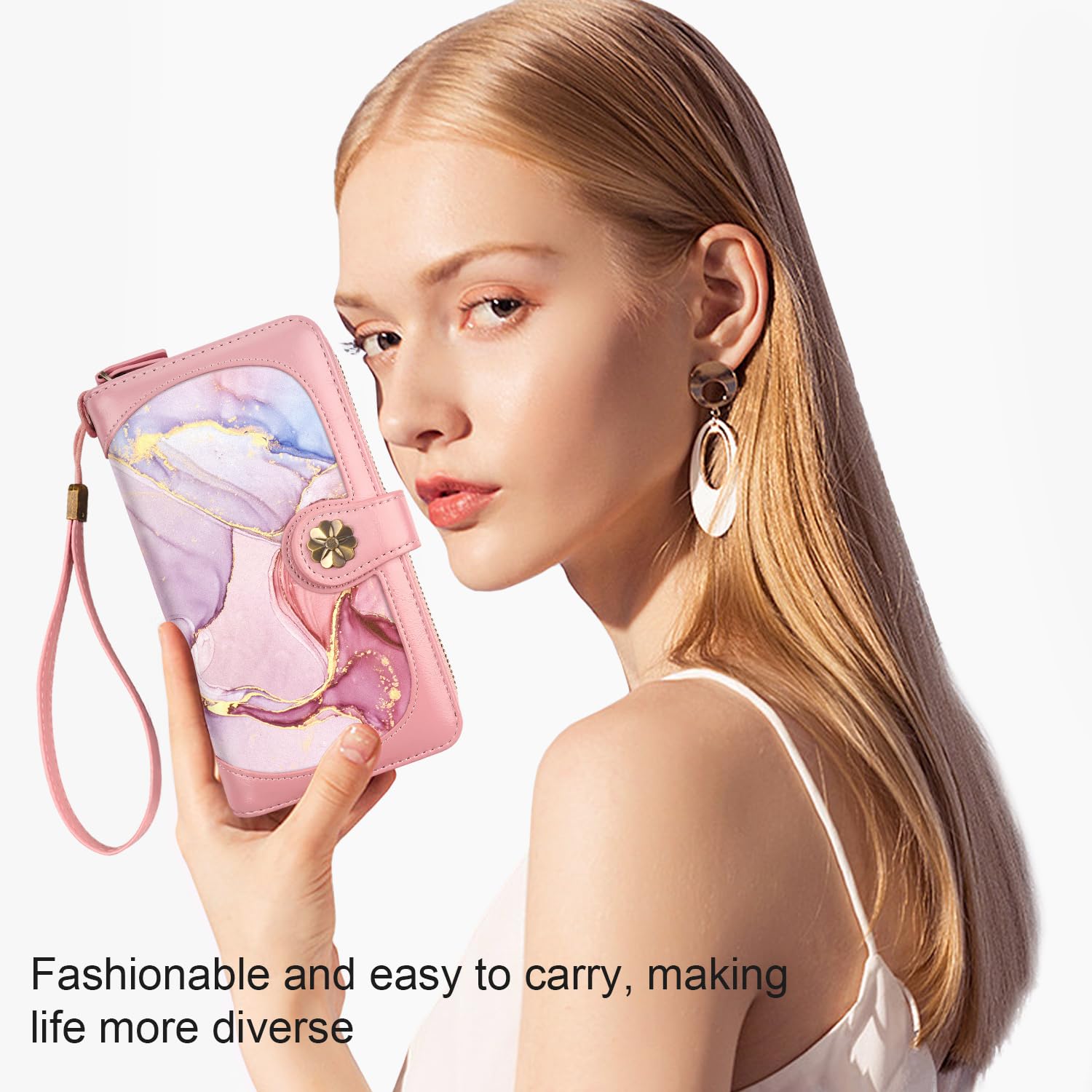 Women's RFID Blocking Leather Wallet with Multi-Card Holder & Wrist Strap - Slim Clutch Purse for Credit Cards, Cash & ID - Perfect for Travel, Shopping & Everyday Use