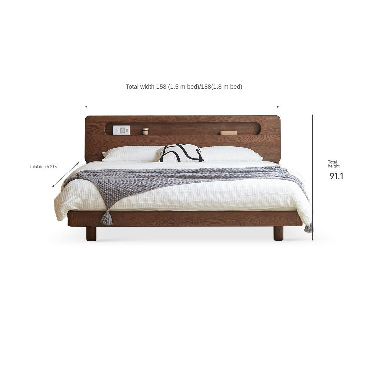 Solid Oak Wood Suspension Luminous Bed - Modern Floating Platform Bed with LED Lighting for Bedroom, Guest Room, or Dorm