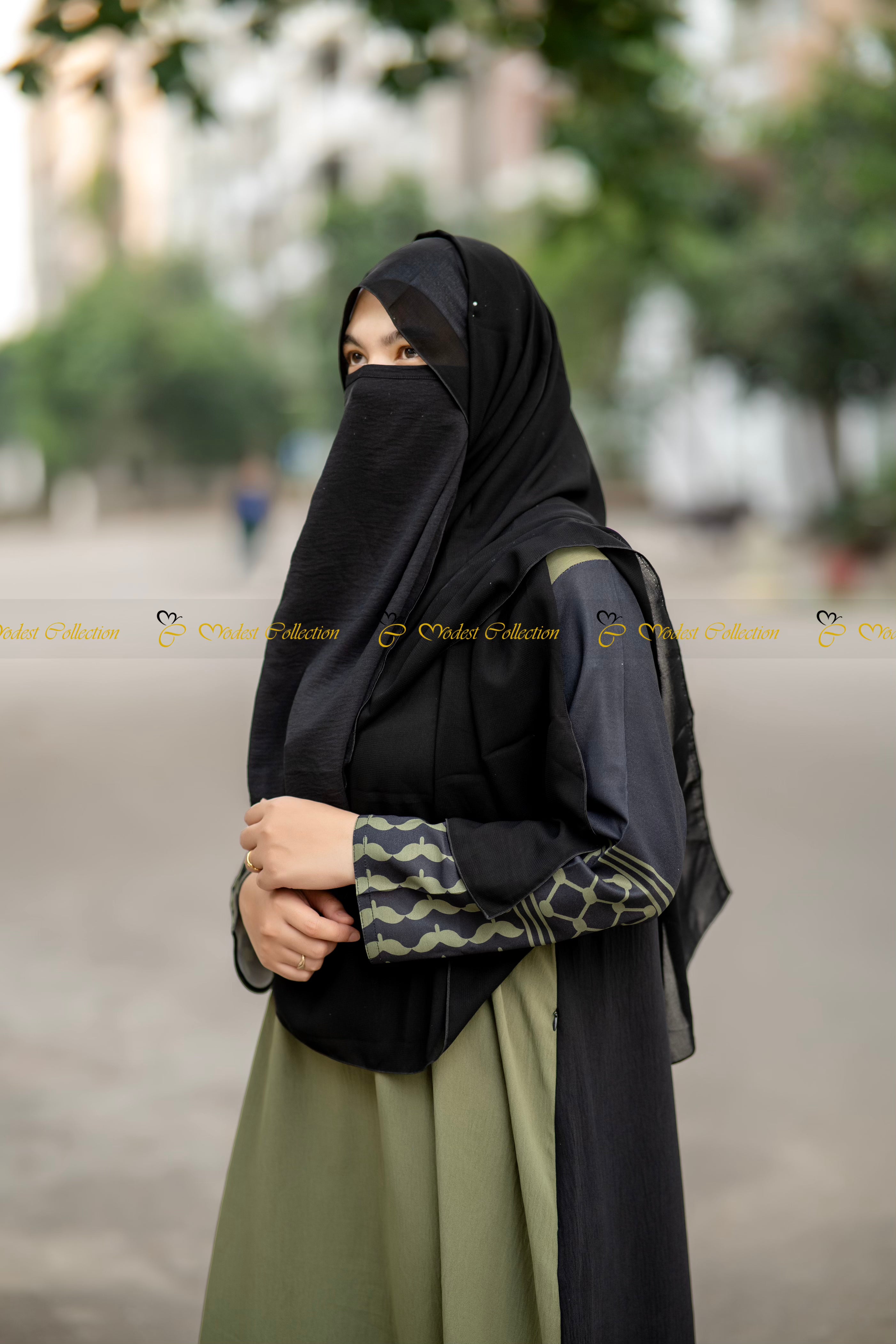Falasteen Olive Abaya Dress - Modest Islamic Prayer Dress for Women | Perfect for Prayer, Mosque, and Special Occasions