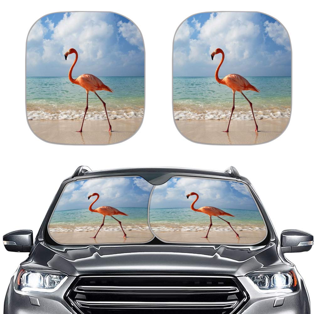 Universal Flamingo Car Windshield Sun Shade - UV & Heat Reflective Sunshade for All Vehicles | Keep Your Car Cool in Summer | Perfect for Parking, Road Trips & Daily Commute