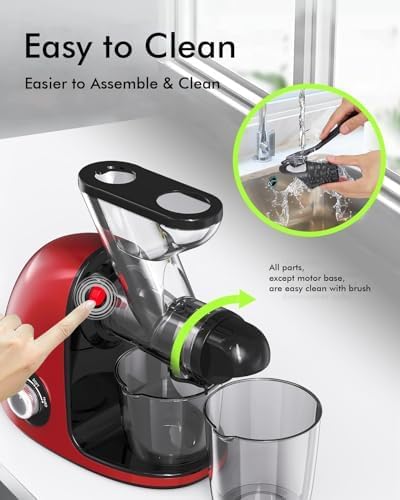 SiFENE Slow Masticating Juicer - Cold Press Juice Extractor for Fruits & Vegetables with Dual Mouth, Quiet Motor, Anti-Clog System - High Juice Yield, Easy to Clean, BPA-Free (Red) - Perfect for Healthy Juicing at Home, Office or Gym
