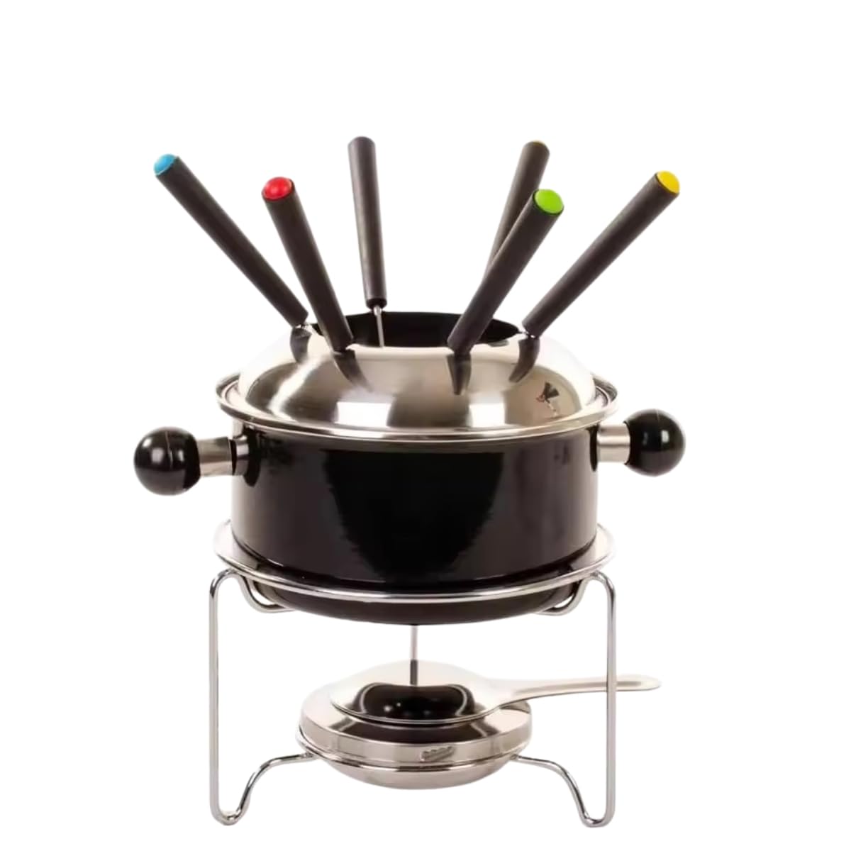 Stainless Steel Fondue Set 10-Piece Kit for Chocolate, Cheese & Meat - Romantic Dinner & Party Entertaining (Black)