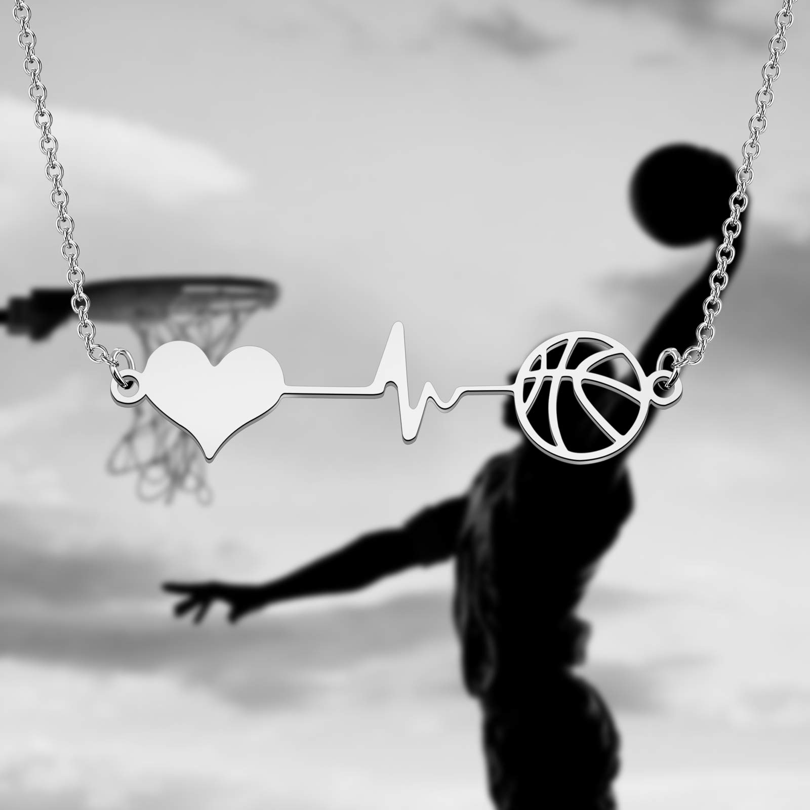WSNANG Minimalist Hollow Basketball Necklace - Heartbeat Basketball Jewelry Gift for Basketball Lovers, Sports Enthusiasts & Teens | Perfect for Game Day, Birthday Presents & Fan Appreciation