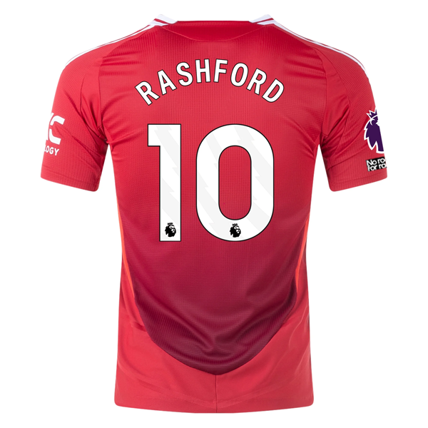 Authentic Adidas Manchester United Marcus Rashford Home Jersey 2024/25 - EPL & No Room For Racism Patches - MUFC Red/Bright Red - Perfect for Matchdays, Fan Events & Soccer Gifts