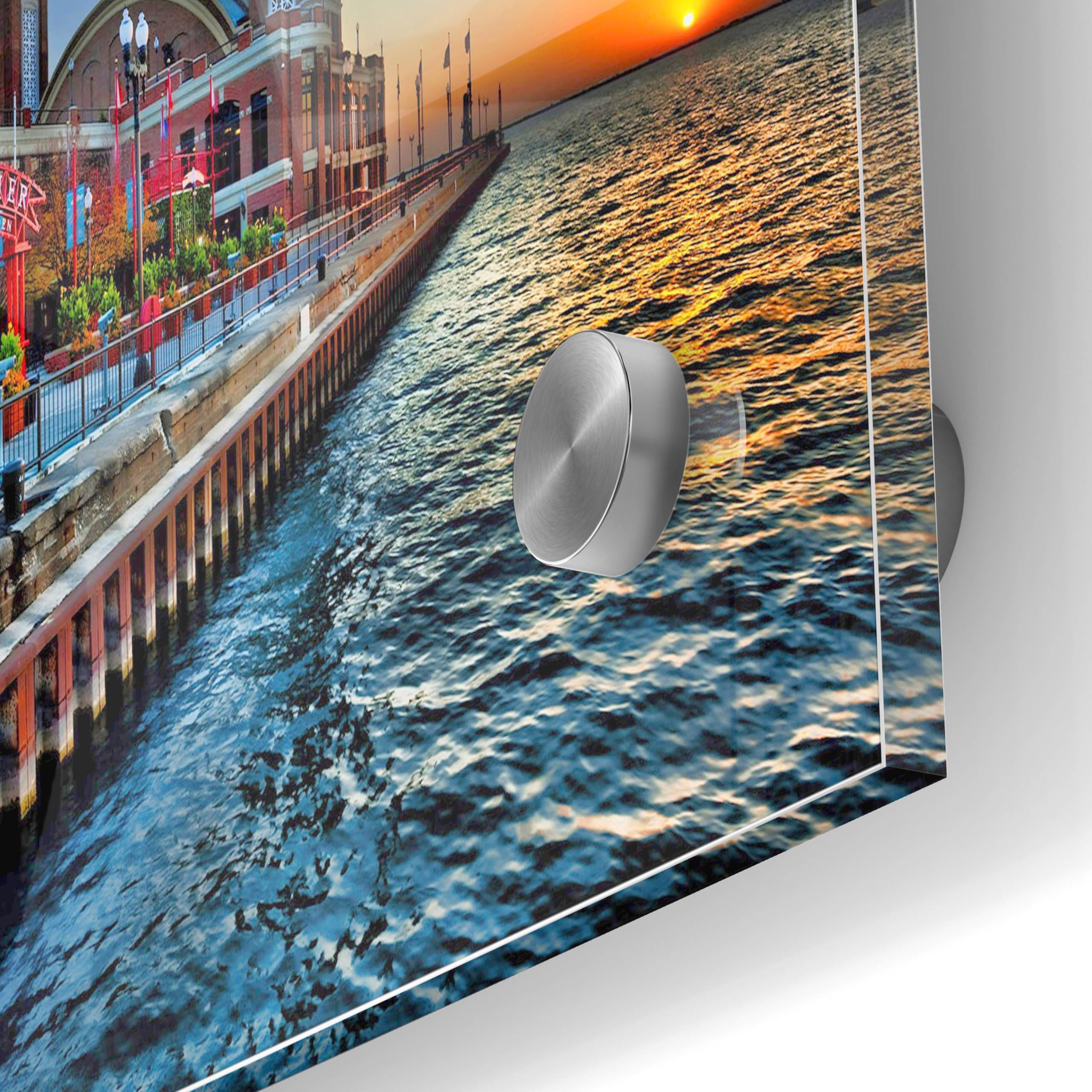 Epic Art 'Sunrise at the Pier' - 24x36 Inch Acrylic Glass Wall Painting, Modern Coastal Home Decor for Living Room, Bedroom & Office