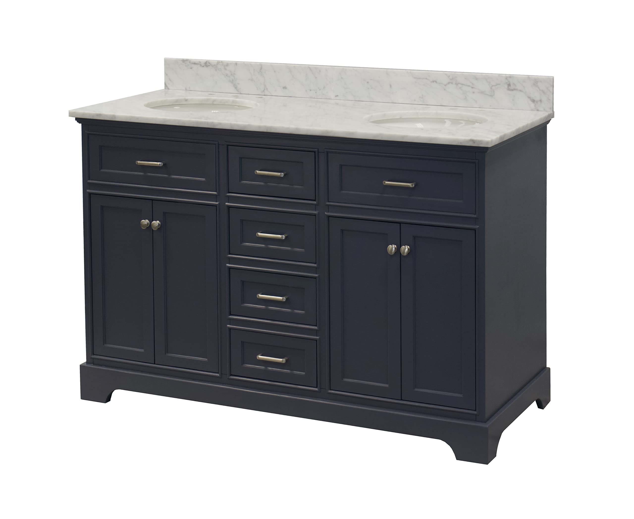 Aria 60-inch Double Bathroom Vanity with Carrara Marble Top & Gray Cabinet - White Ceramic Sinks | Modern Bathroom Storage for Master & Guest Bathrooms | Durable Italian Marble Countertop & Spacious Design