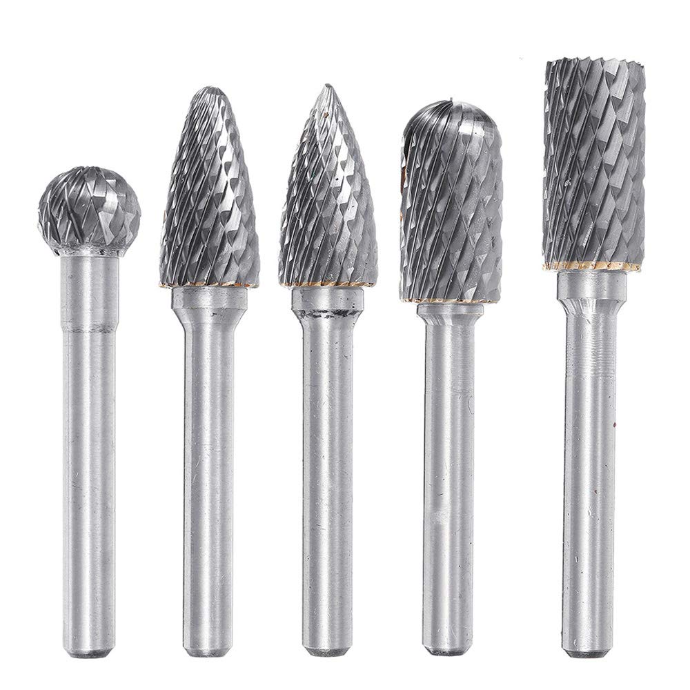 5-Piece Tungsten Carbide Rotary Burr Set - 6X12MM Double Cut Head for Drilling, Polishing, Carving & Engraving - Compatible with Rotary Drills & Die Grinders - Ideal for Metalworking, Woodworking & DIY Projects