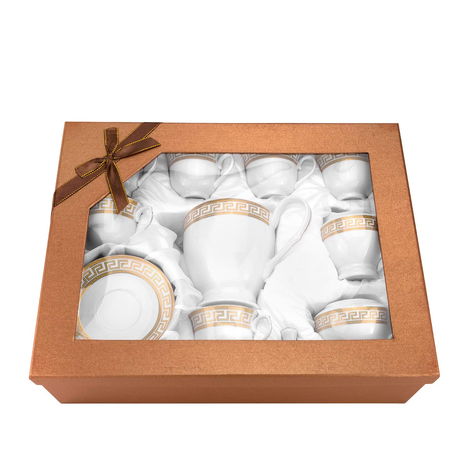 Royalty Porcelain Tea and Coffee Set - 17-Piece Antique Greek Design Porcelain with Gold Accents | Perfect for Afternoon Tea, Bridal Showers & Luxury Home Decor