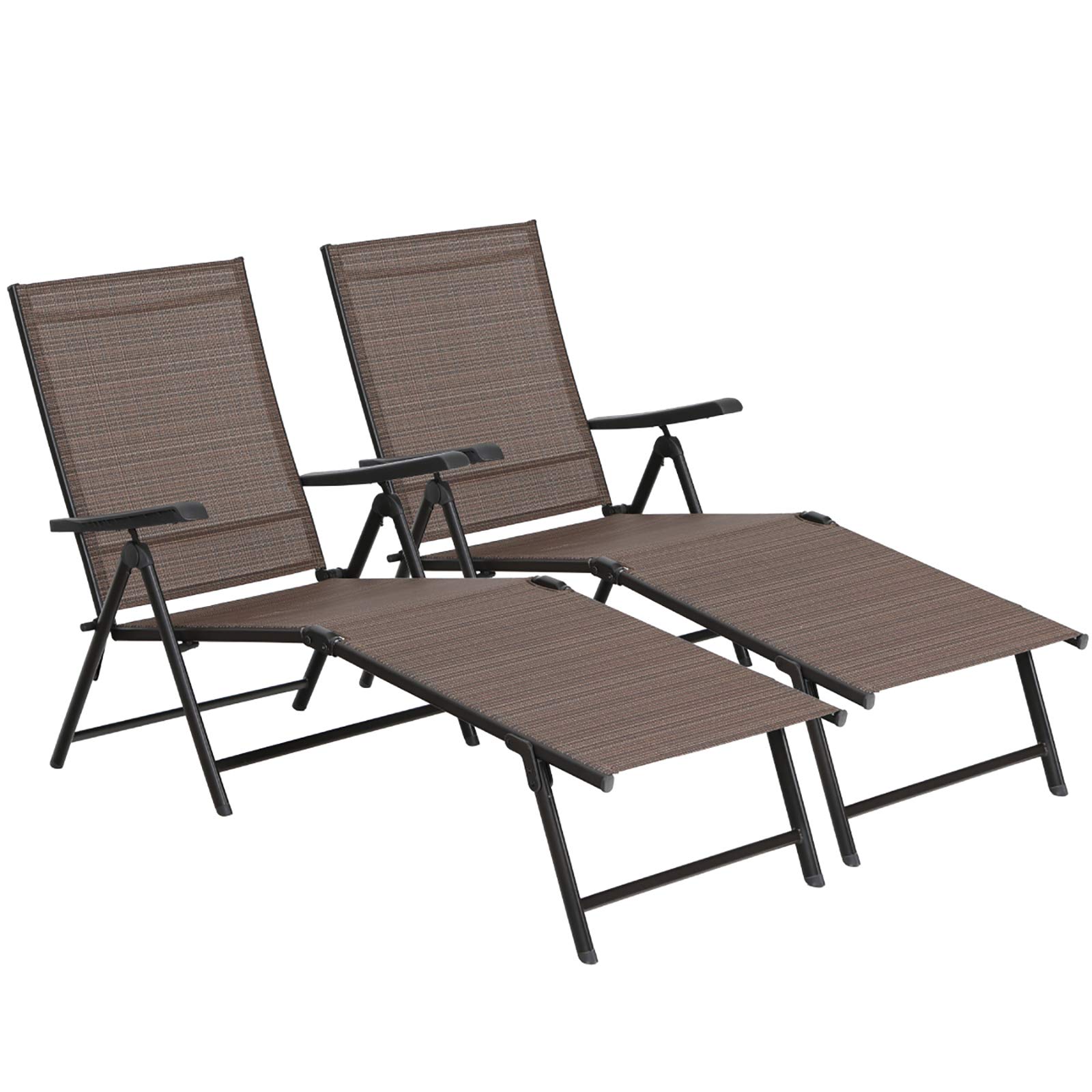 Sophia & William Outdoor Chaise Lounge Chair Set of 2 - Adjustable Reclining Patio Chairs with Armrests, Textiline Fabric, Foldable Design for Beach, Pool, Yard - Perfect for Sunbathing, Relaxing by the Pool, or Lounging in Your Backyard (Brown)